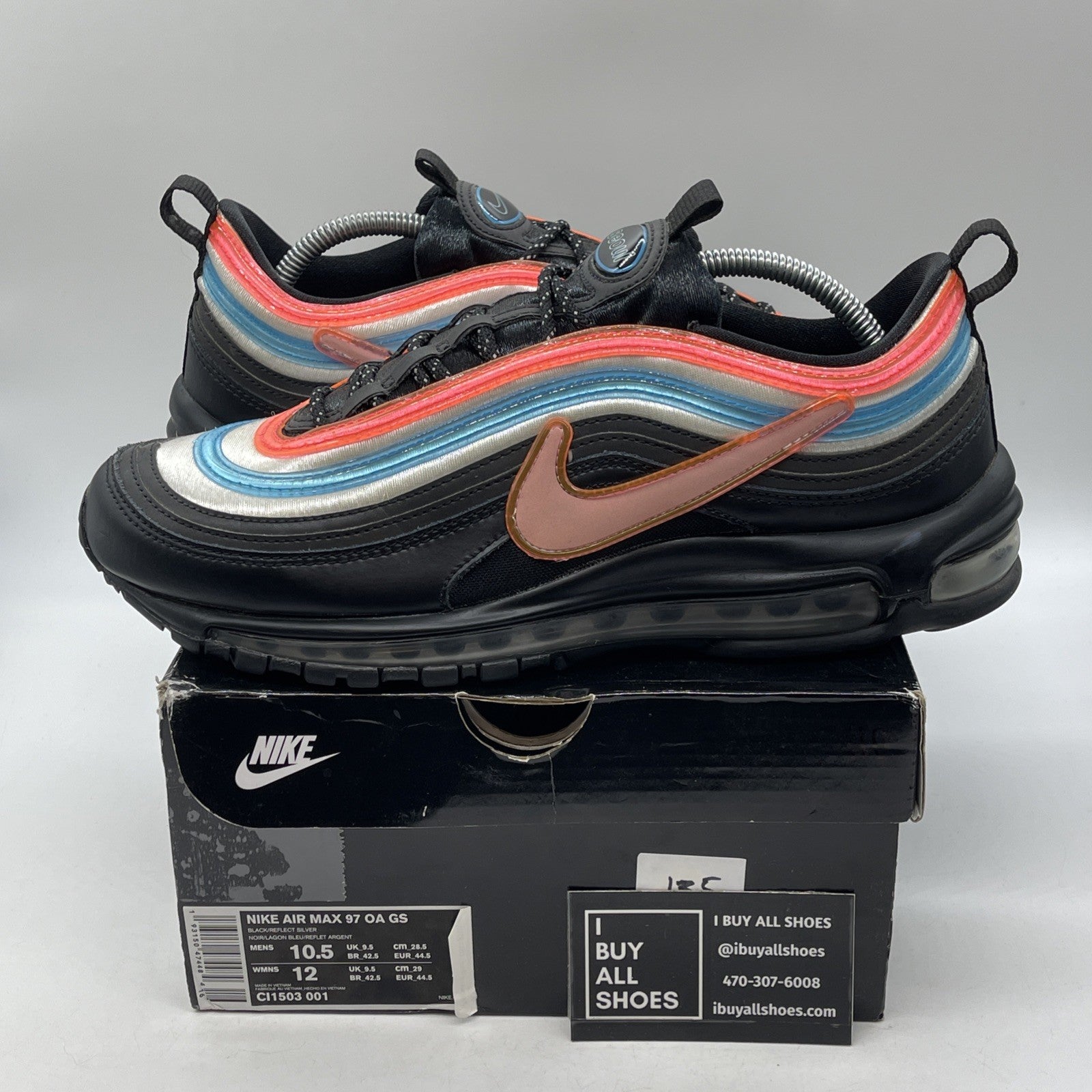 Size 10.5 - Nike Air Max 97 On Air: Neon Seoul  Black Blue Leather (CI1503-001)