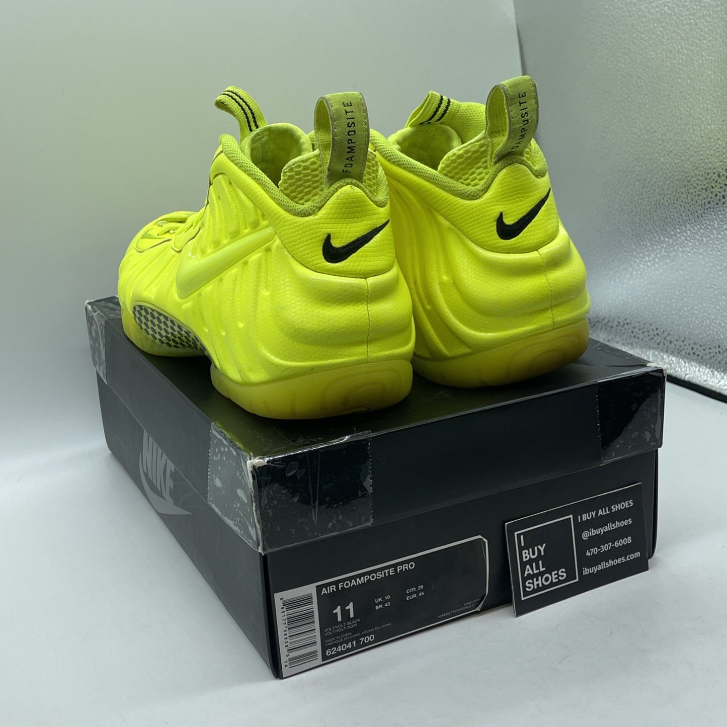 Size 11 - Nike Air Foamposite Pro Volt 2014 Black Leather Suede (624041-700)