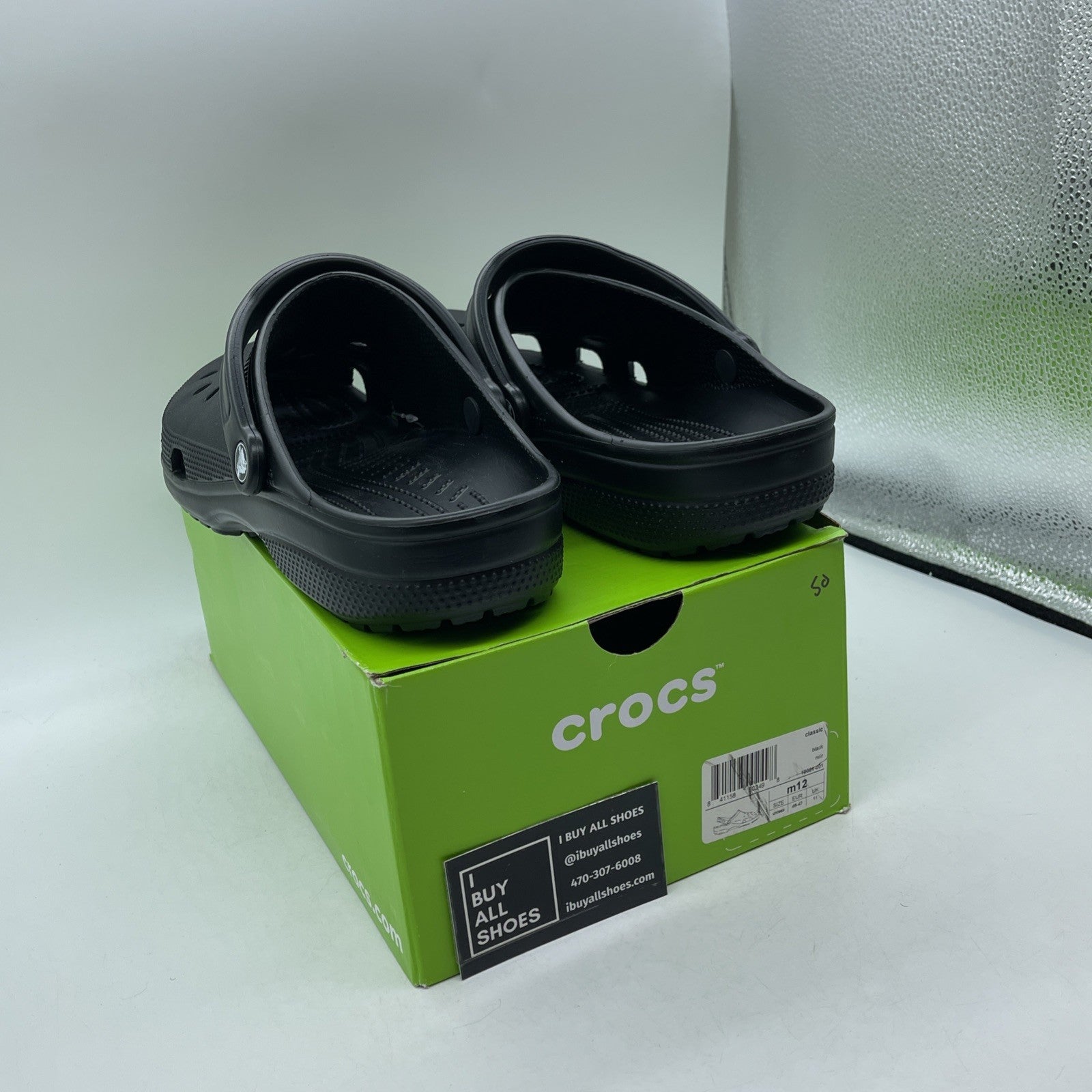 Size 12 - Crocs Classic Clog Authentic Shoe Style Black Rubber (10001)