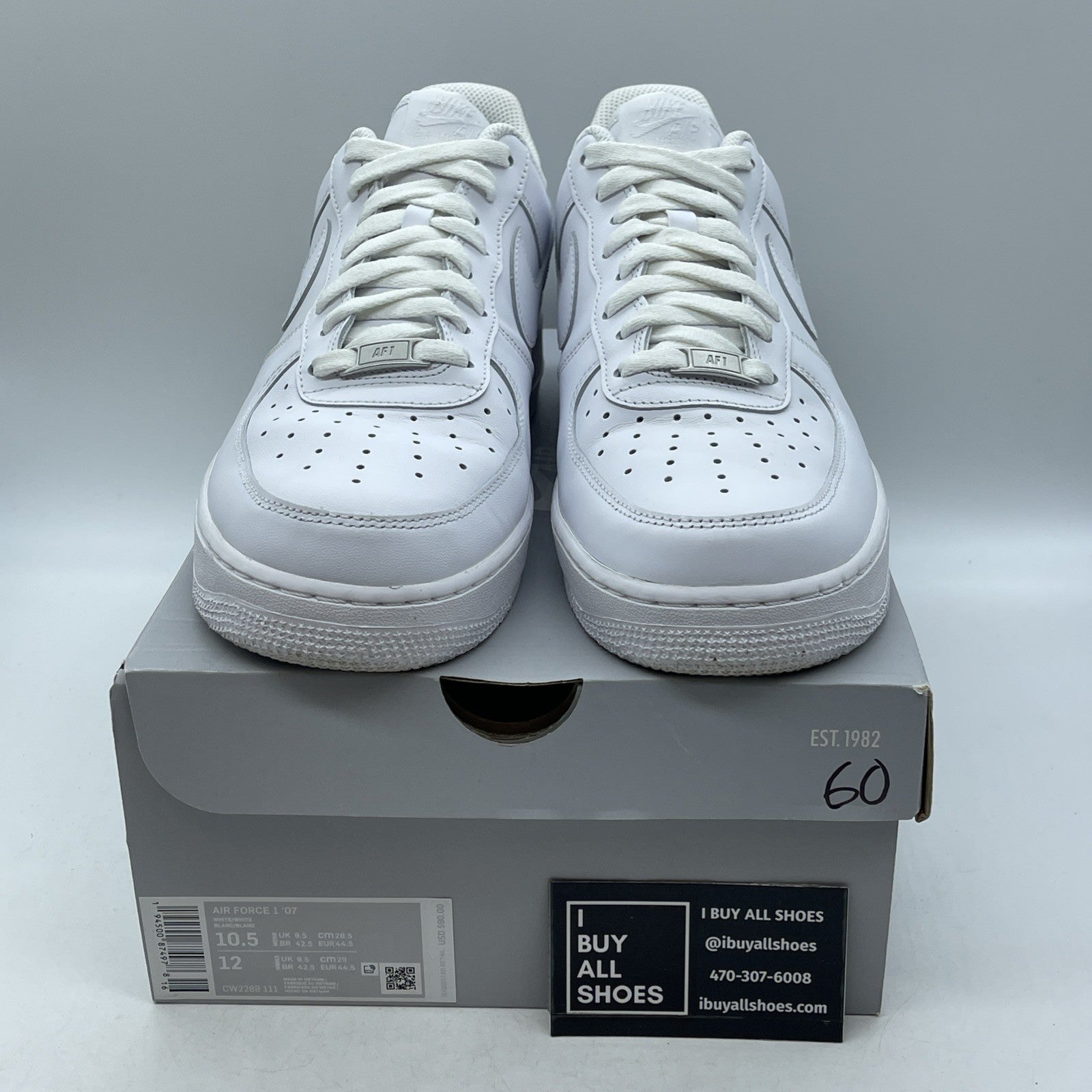 Size 10.5 - Nike Air Force 1 '07 Low Triple White (CV2288-111)