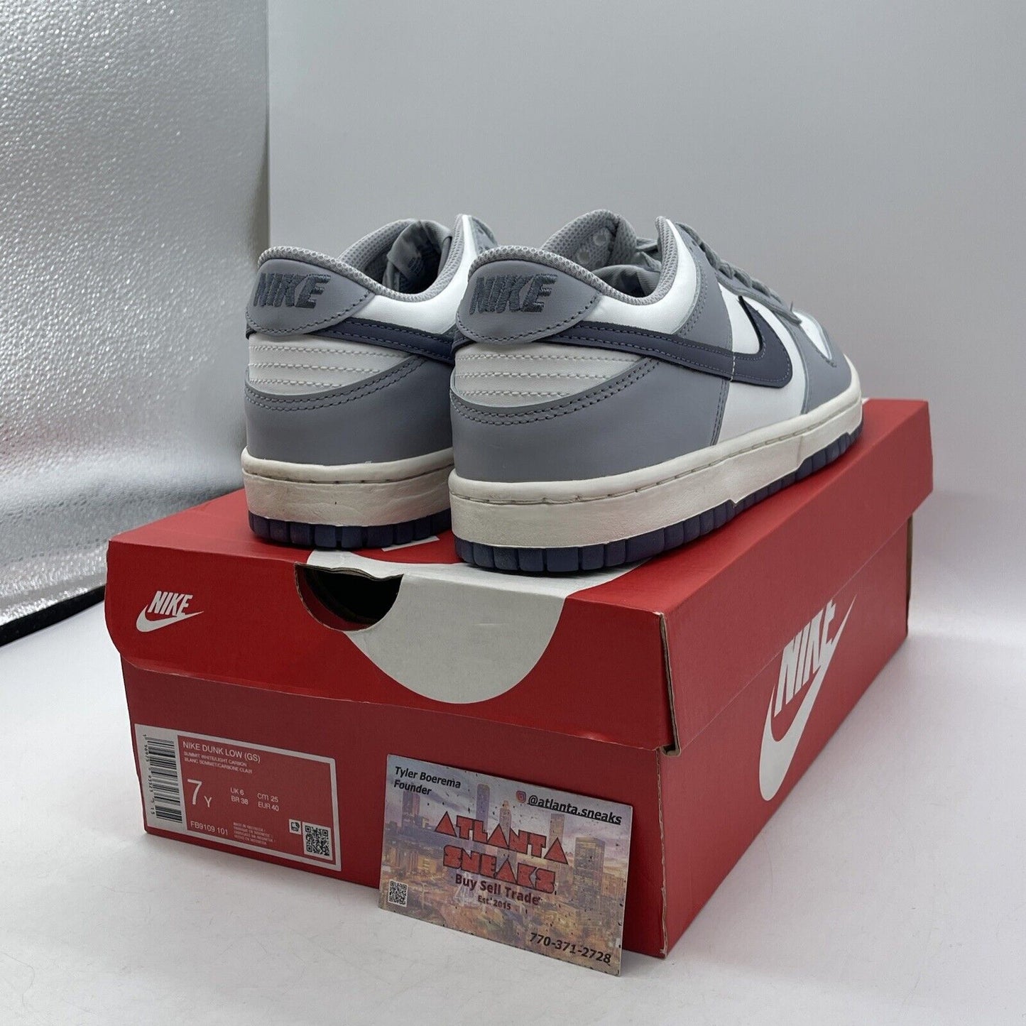 Size 7Y - Nike Dunk Low Platinum Tint Light Carbon Purple Grey (FB9109-101)