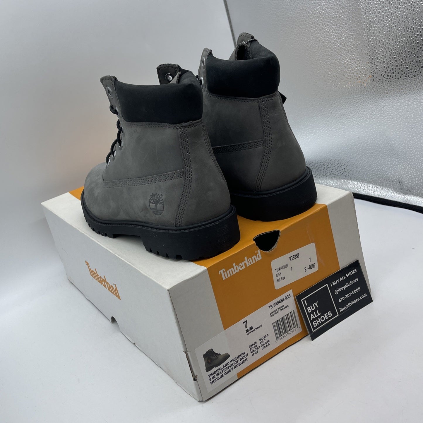 Size 7 - Timberland Med. Gray Nubuck Premium 6" Waterproof Boots (0A64B9-033)