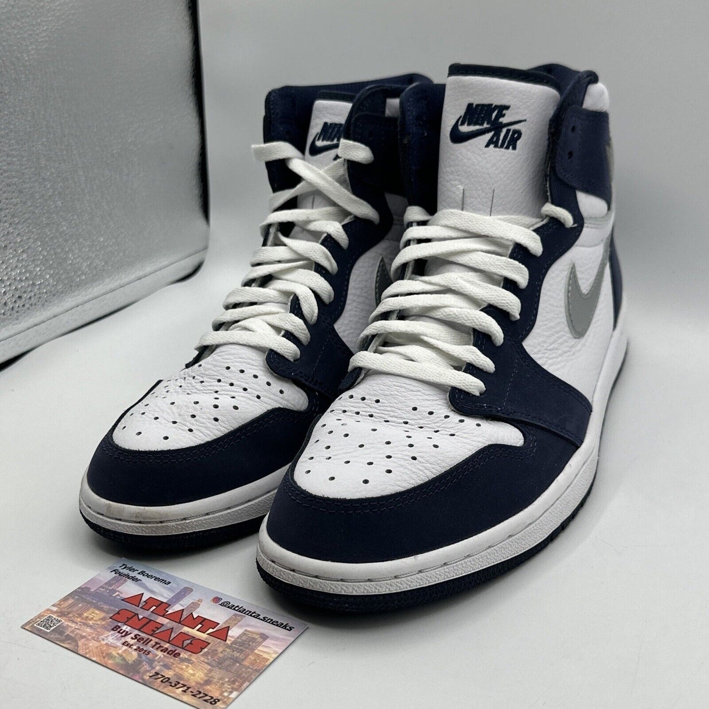 Size 9.5 - Jordan 1 Retro High CO.JP Midnight Navy White Silver Swoosh Suede Lea