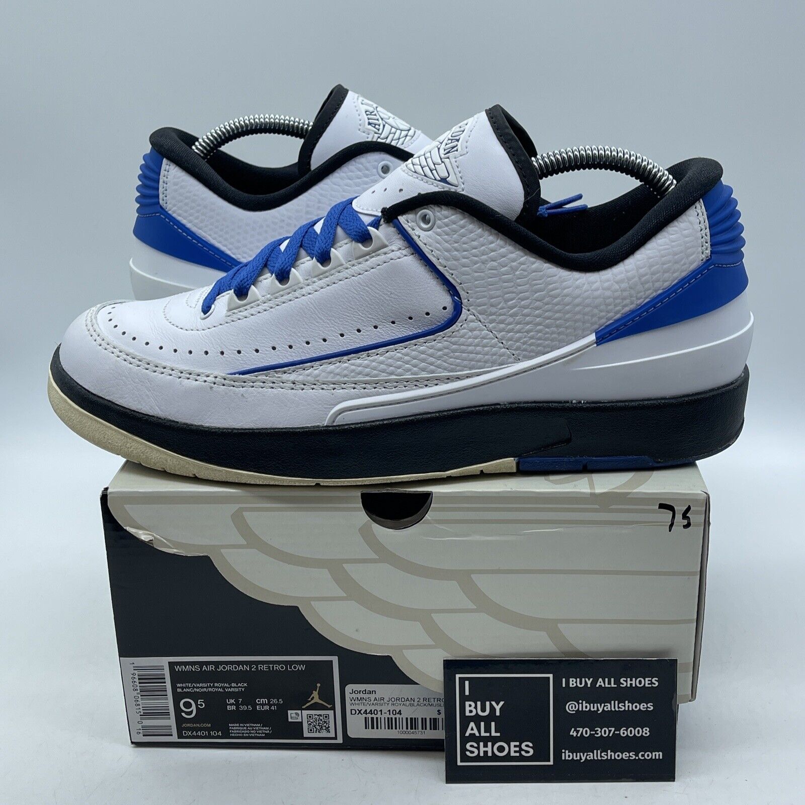 Size 9.5W - Air Jordan 2 Retro Low Varsity Royal Blue White (DX4401-104)