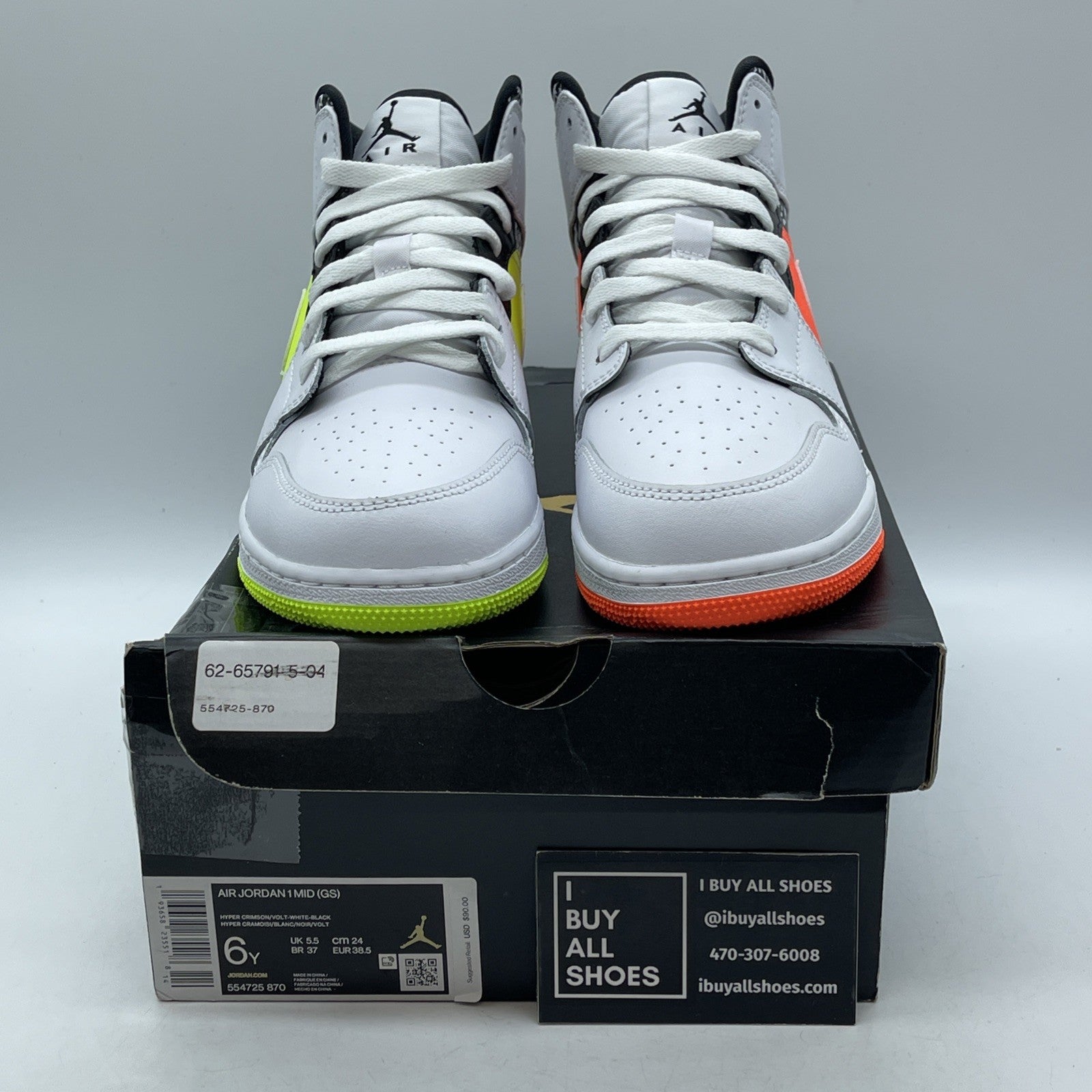 Size 6Y (GS) - Jordan 1 Mid Notebook White Orange Black Leather (554725-870)