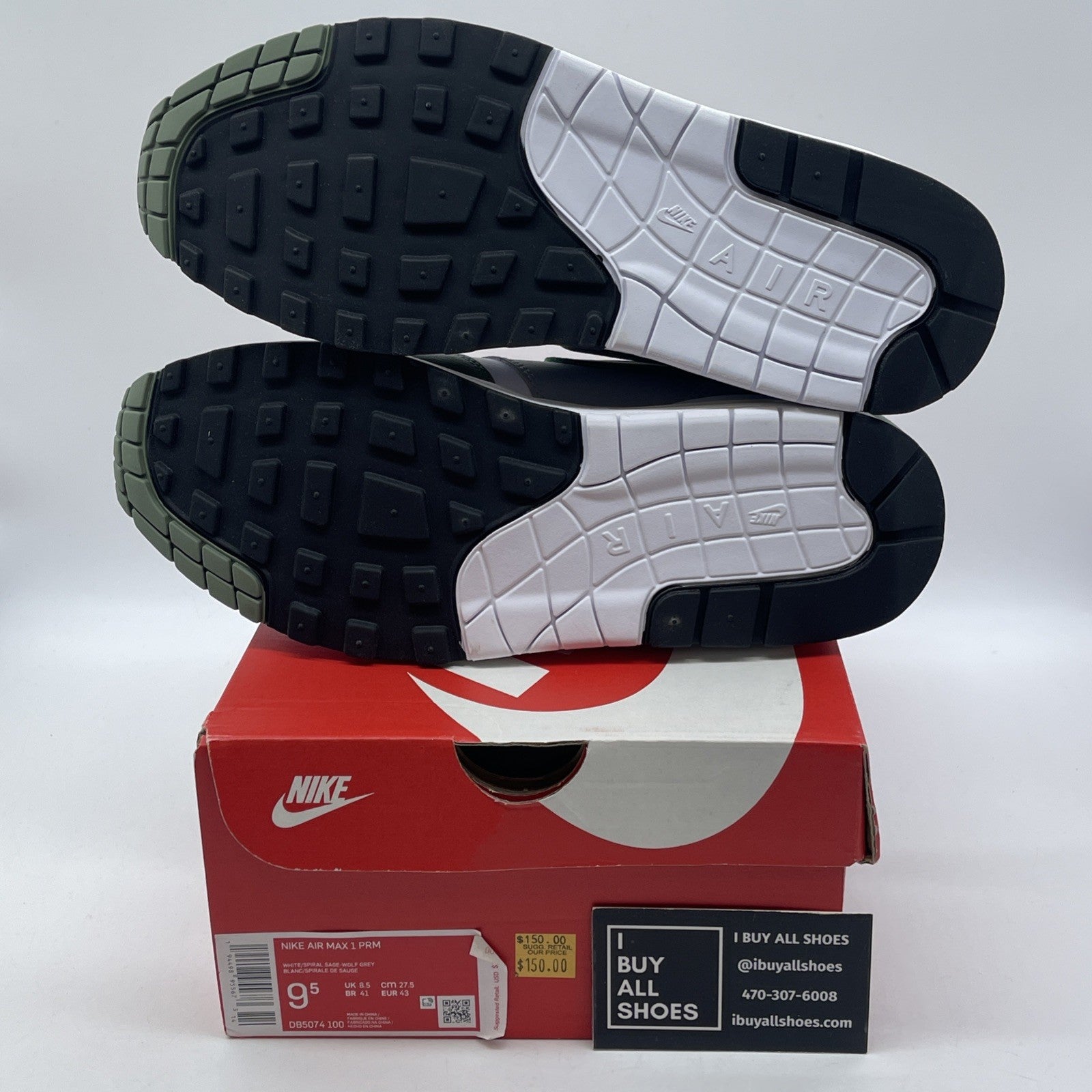 Size 9.5 - Nike Air Max 1 Grey Mint Grey White Leather (AH8145-015)