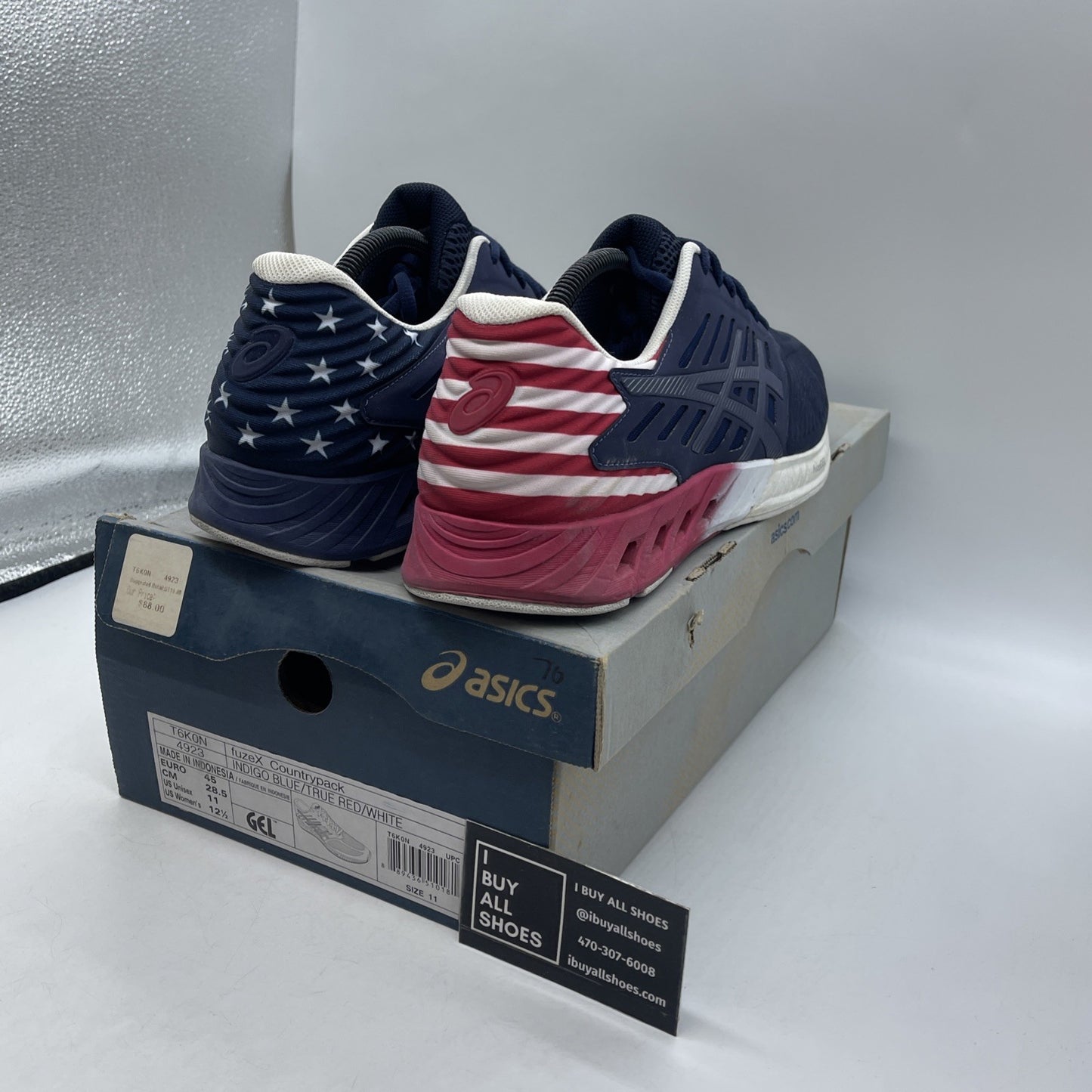 Size 11 - Asics FuzeX Country Pack USA  Running Trainers Navy (T6K0N)