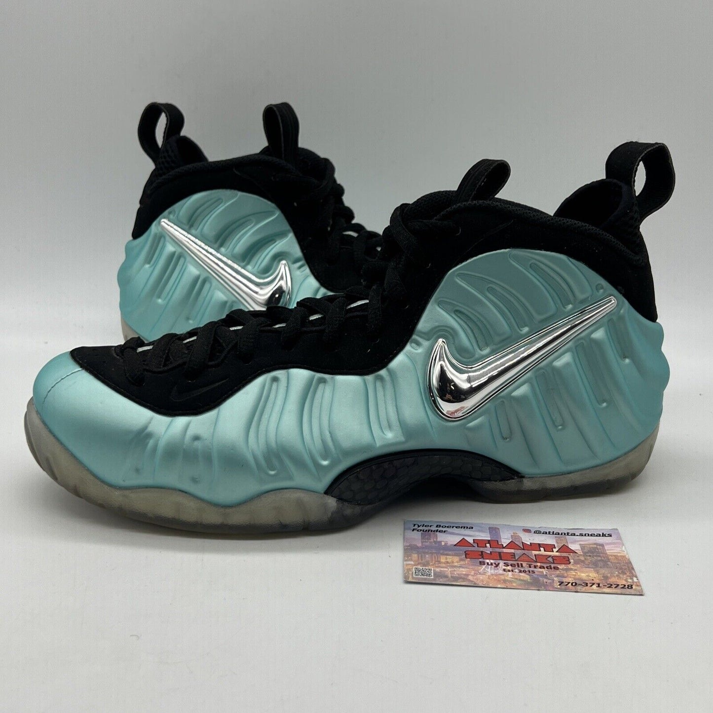 Size 8.5 - Nike Air Foamposite Pro Island Green Metallic Platinum Suede Black