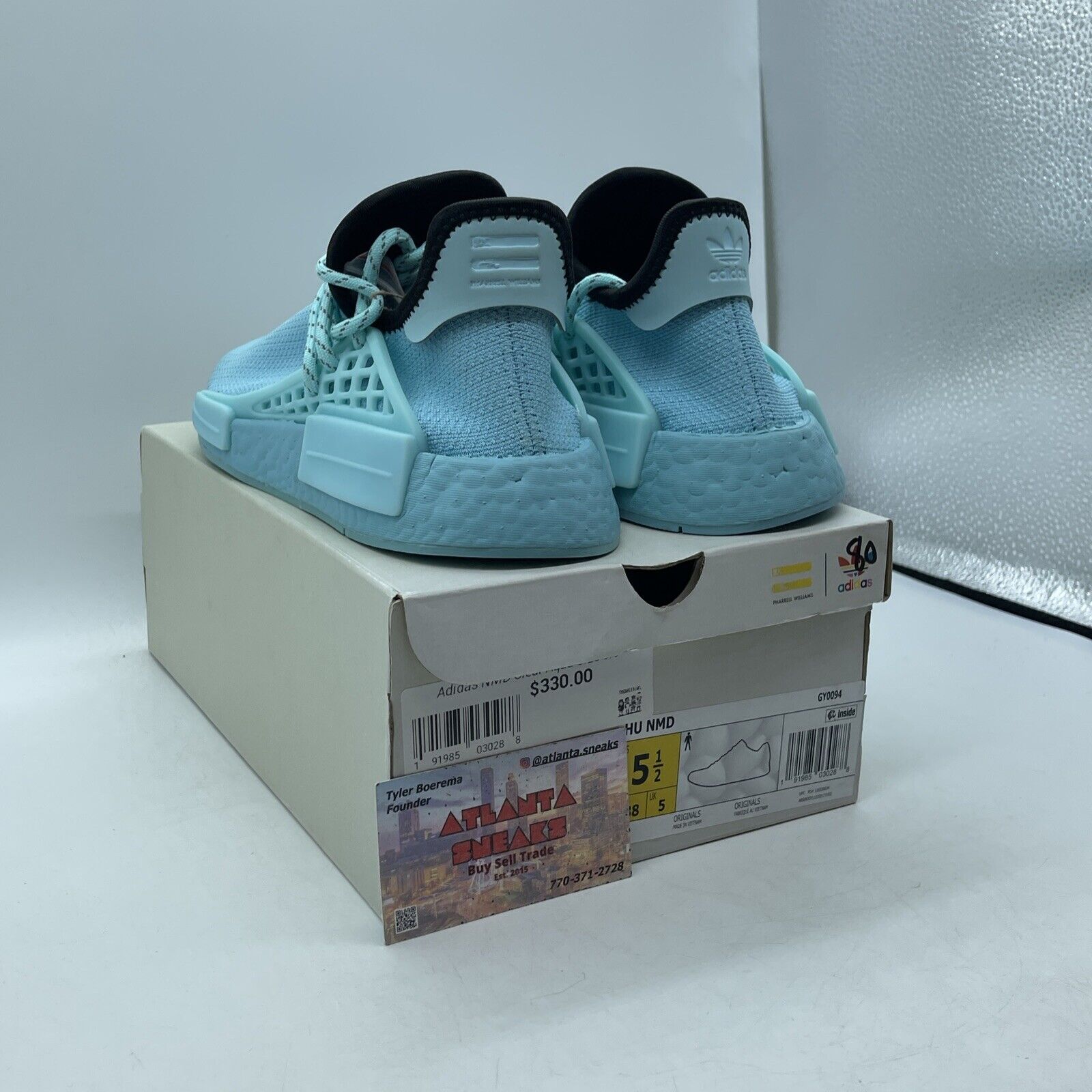 Size 5.5 - Adidas Pharrell X NMD human Race Aqua Blue Black  Suede (GY0094)