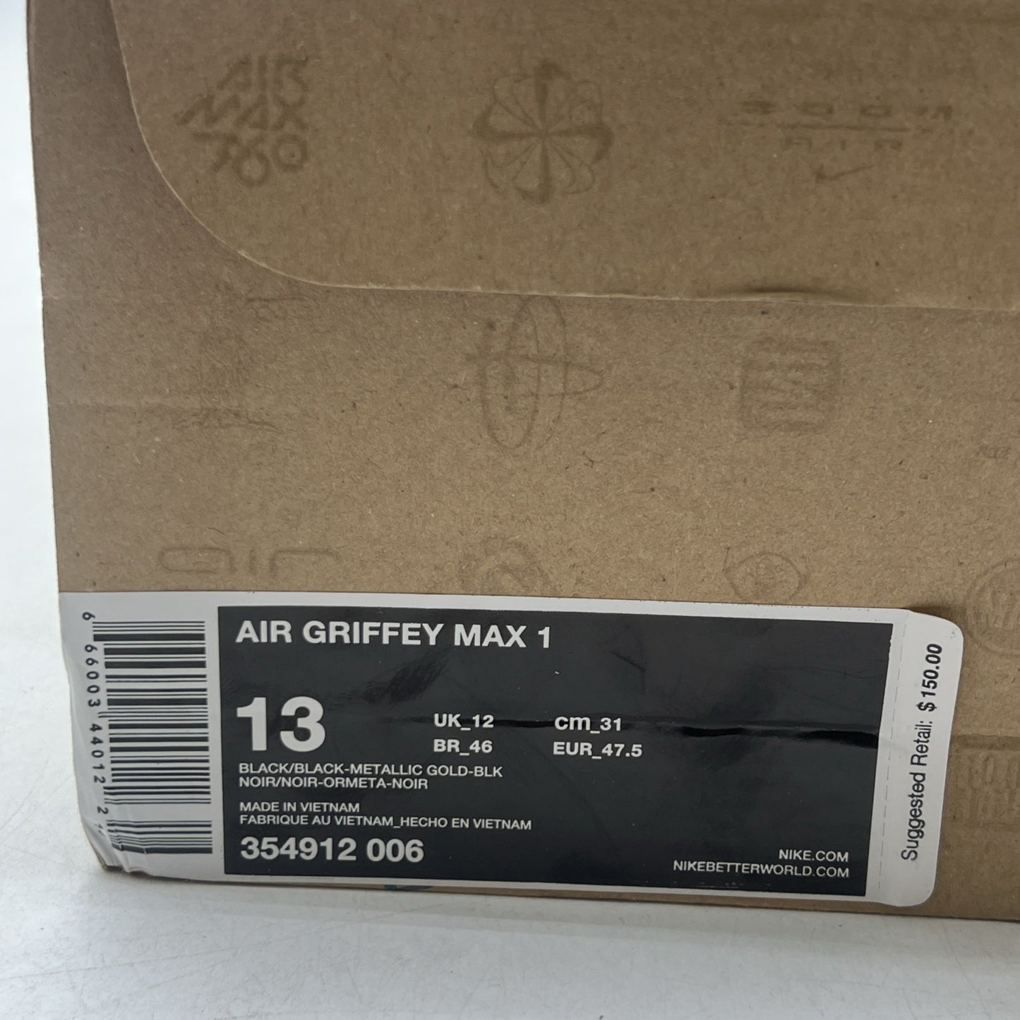 Size 13 - Nike Air Griffrey Max 1 Black (354912-006)