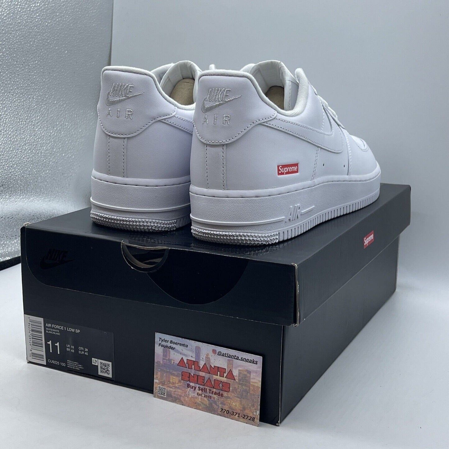 Size 11 - Nike Air Force 1 x Supreme Low Box Logo - White Red (CU9225-100)