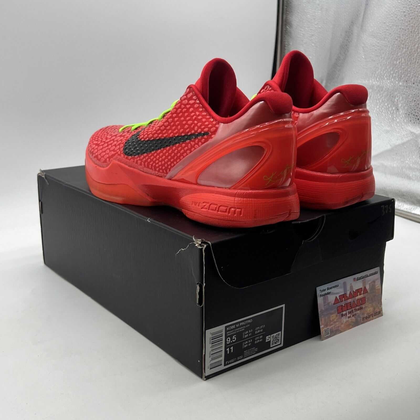 Size 9.5 - Nike Kobe 6 Protro Low Reverse Grinch (FV4921-600)