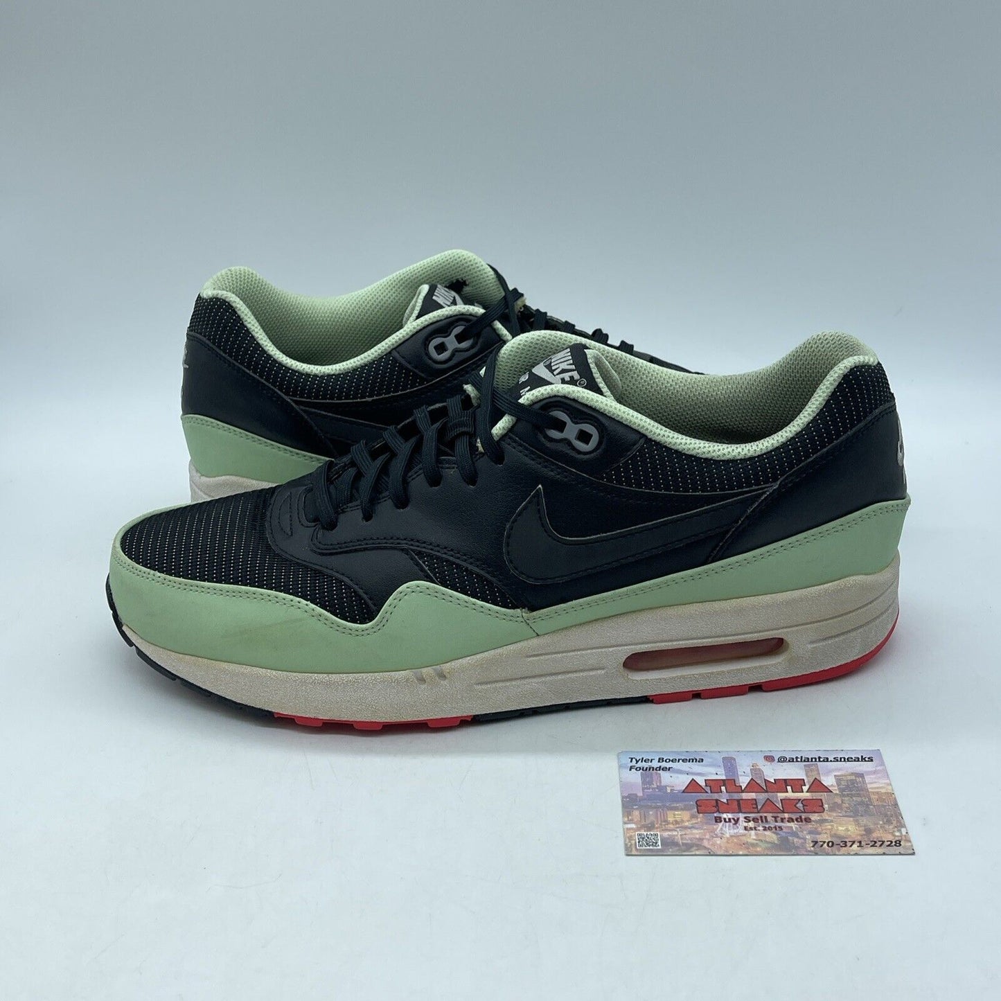 Size 11 - Nike Air Max 1 FB Yeezy Black Leather Green Suede White (579920-066)