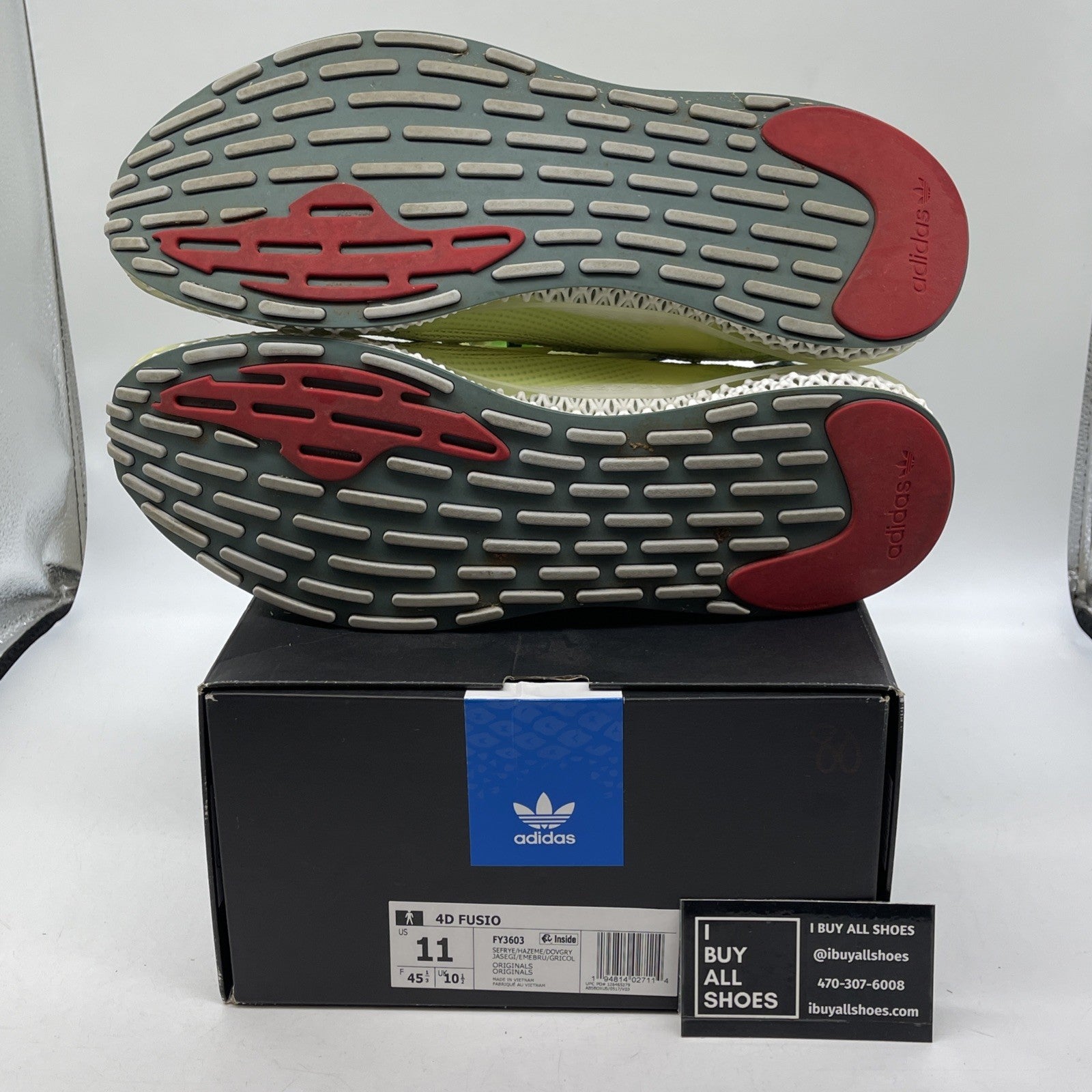 Size 11 - adidas 4D Fusio Semi Frozen Yellow Green White Suede (FY3603)