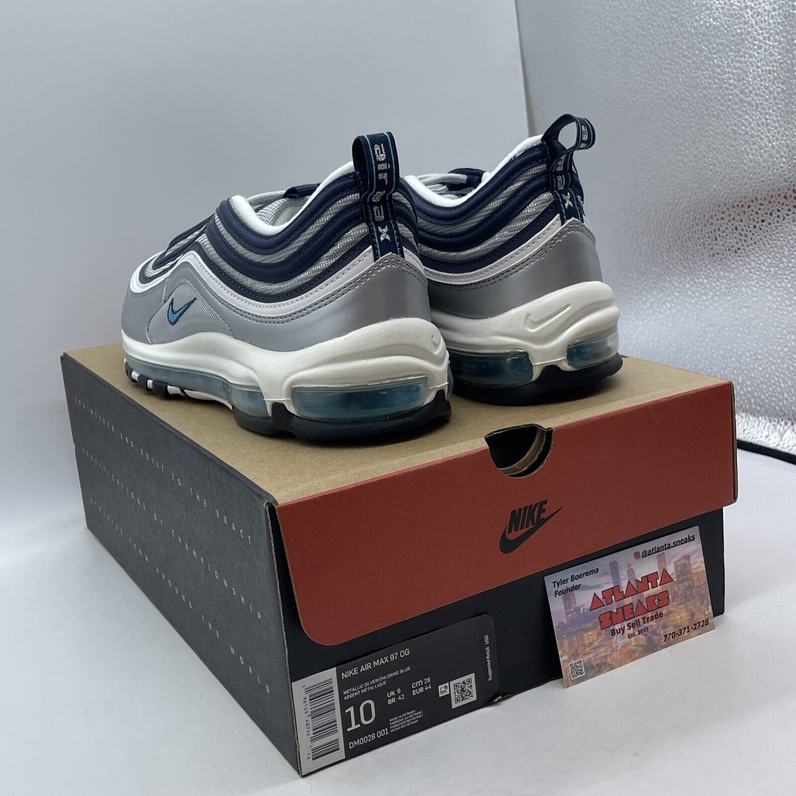 Size 10 - Nike Air Max 97 OG Metallic Silver Chlorine Blue White (DM0028-001)