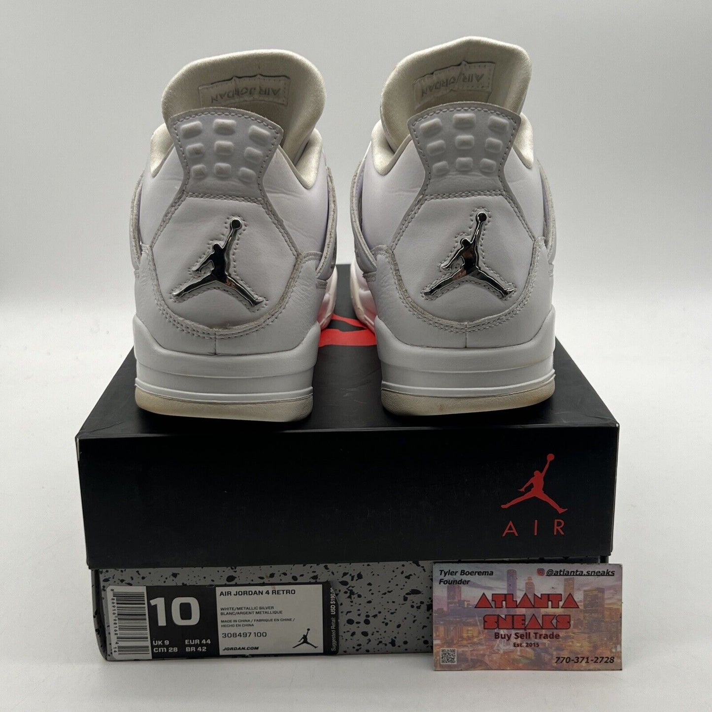 Size 10 - Jordan 4 Retro Mid Pure Money White Leather Silver (308497-100)