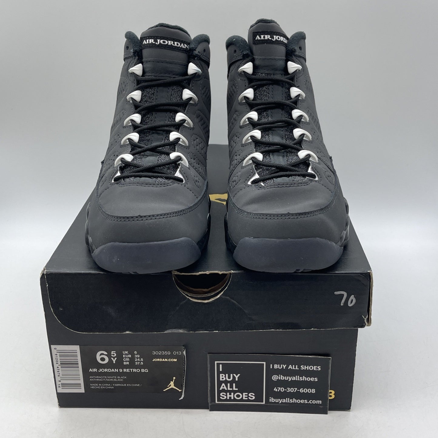 Size 6.5 (GS) - Air Jordan 9 Retro Mid Anthracite 2015 (302359-013)
