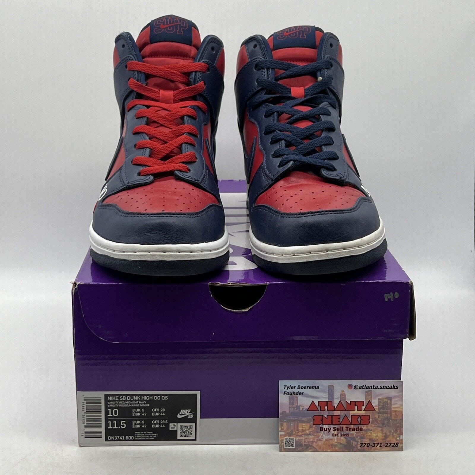 Size 10 - Nike Dunk High SB x Supreme By Any Means Red Navy Leather (DN3741-600)