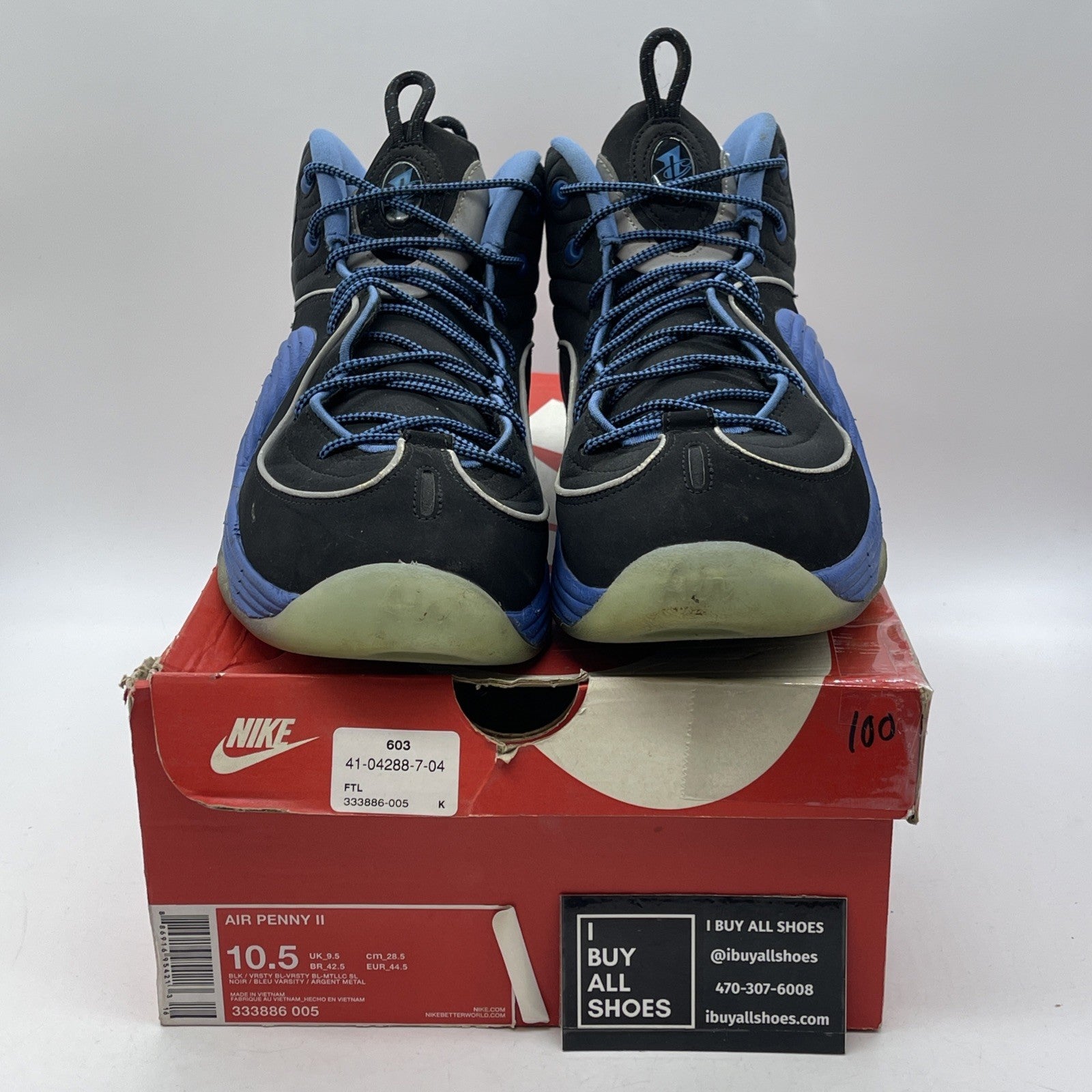 Size 10.5 - Nike Air Penny 2 Varsity Royal Black Blue Suede (333886-005)