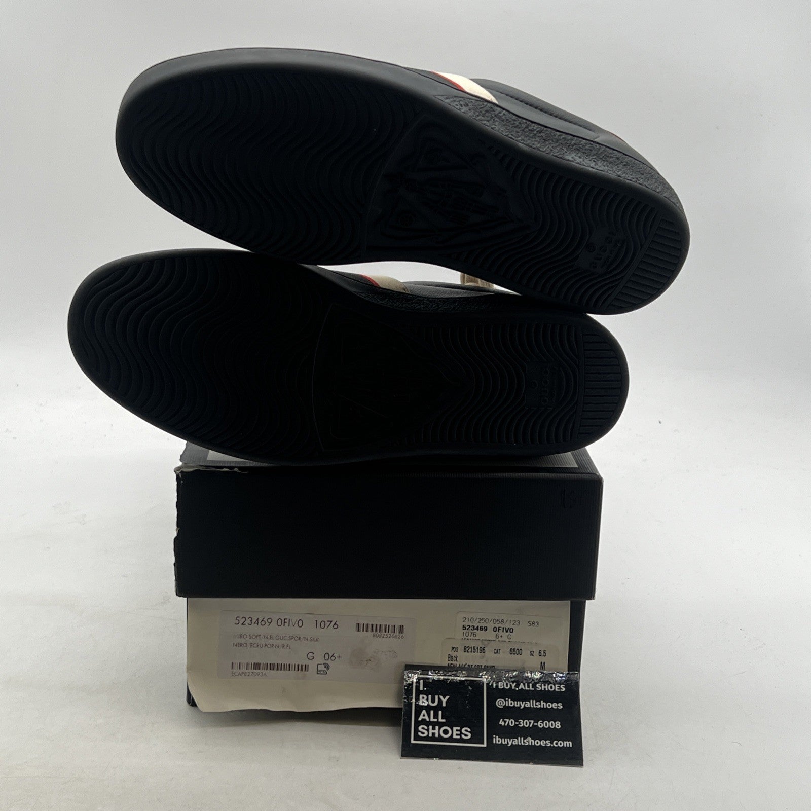 Size 6.5G - Gucci Ace Stripe Sneakers Black Leather