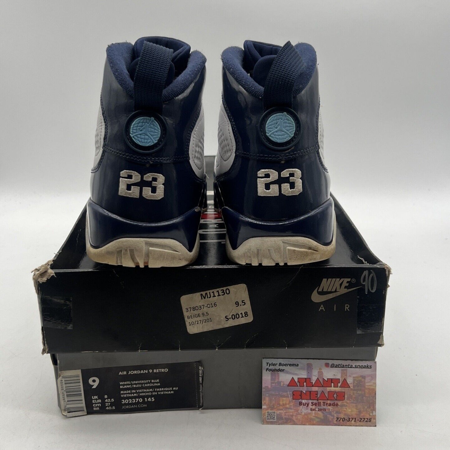 Size 9 - Air Jordan 9 Retro UNC White Navy Leather (302370-145)