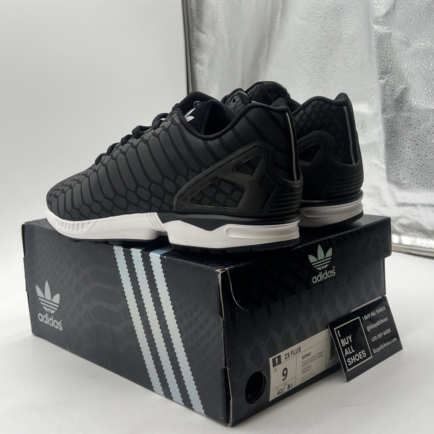Size 9 - Adidas ZX Flux Black Xeno Reflective (B24441)