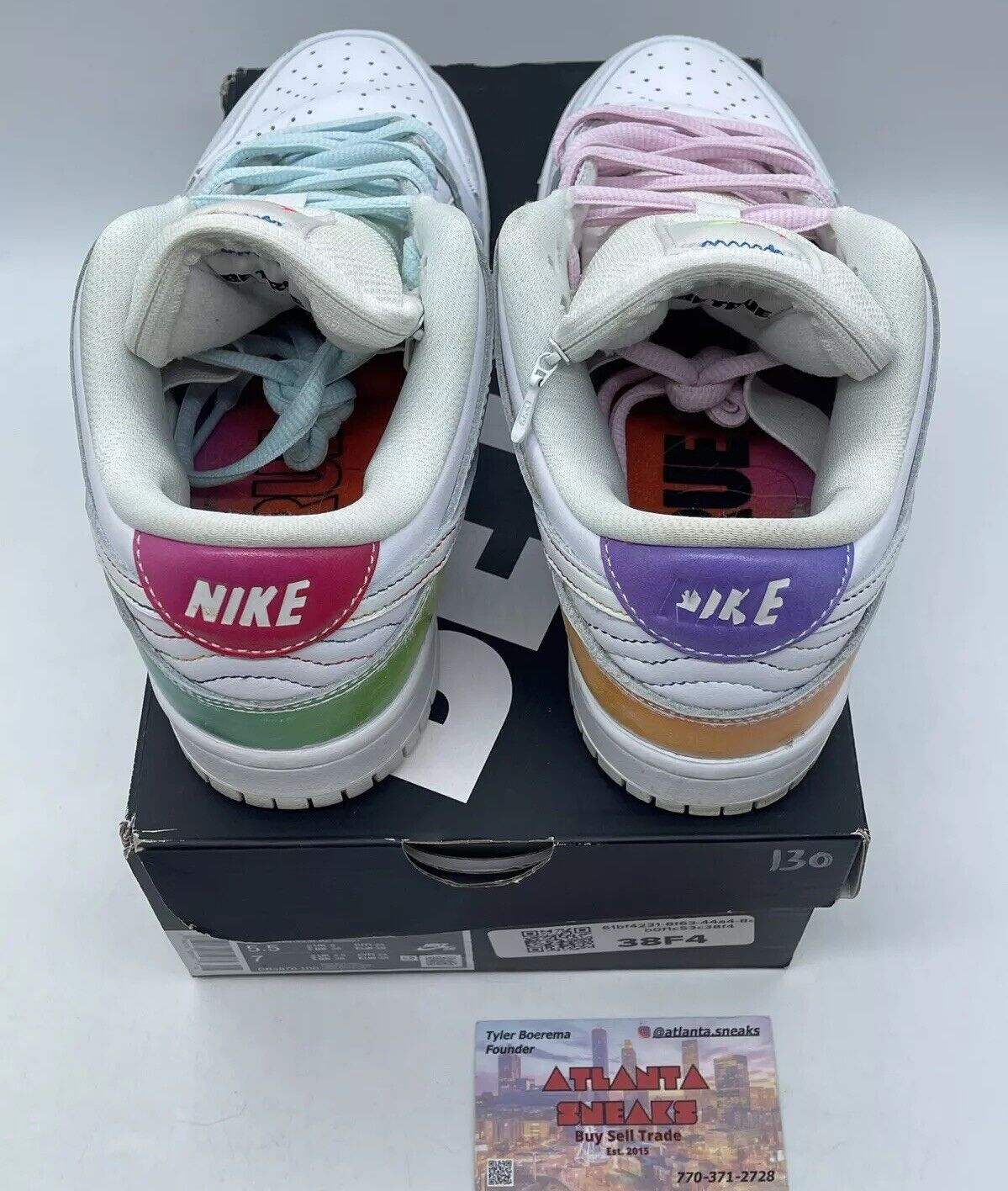 Size 5.5 - Nike Dunk SB Low Be True White Blue Pink Green Leather (DR4876-100)