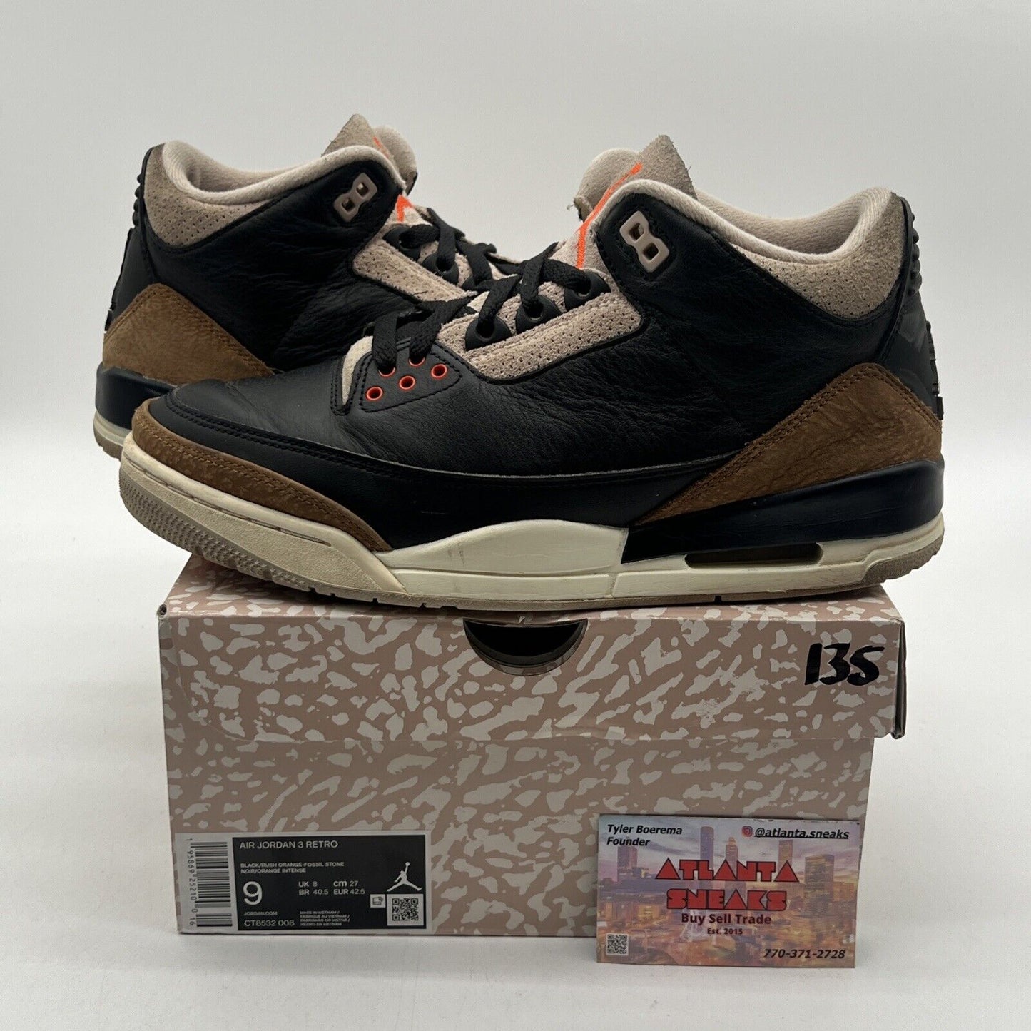 Size 9 - Jordan 3 Retro Mid Desert Elephant Black Brown Leather (CT8532-008)