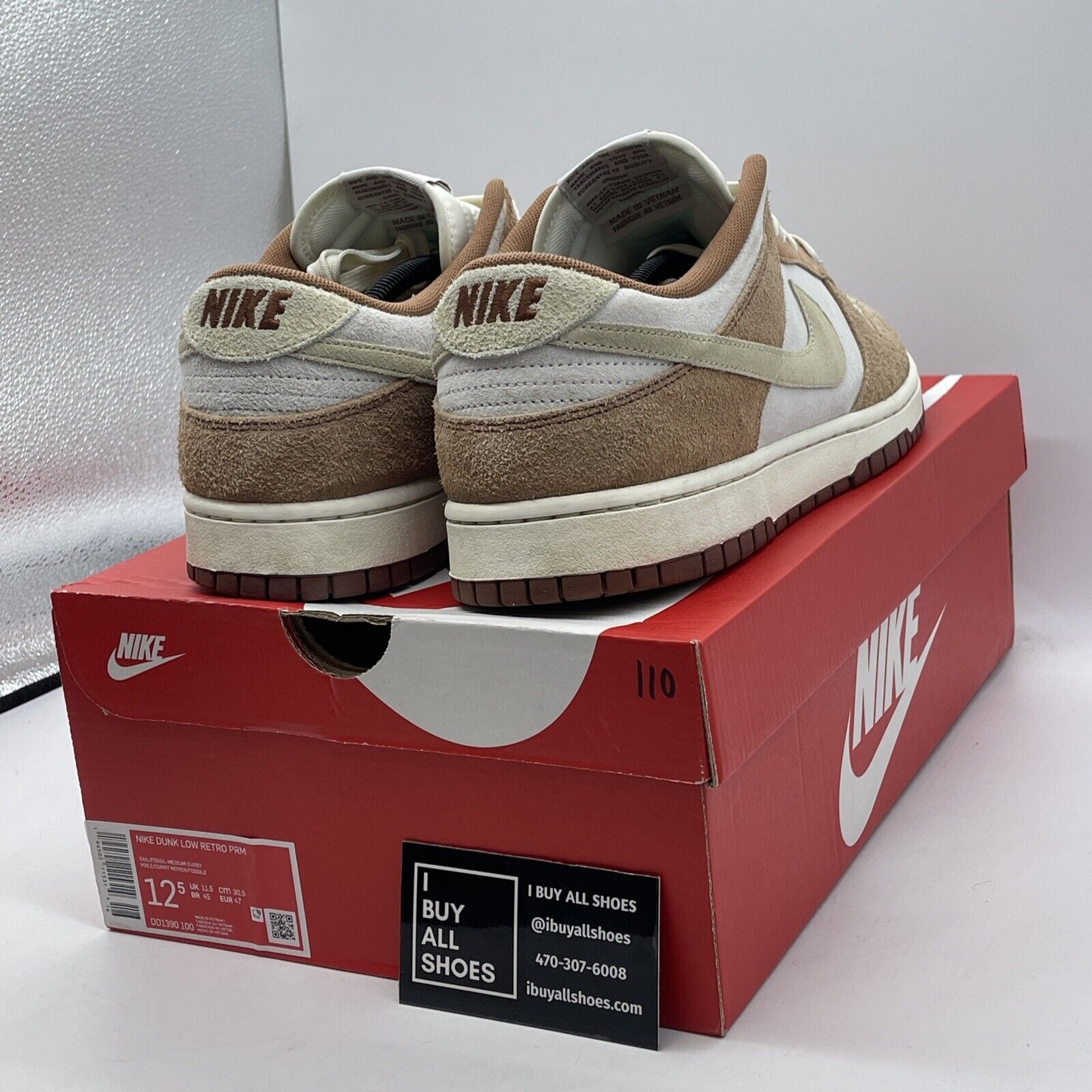 Size 12.5 - Nike Dunk Low Premium Medium Curry White Brown Suede (DD1390-100)
