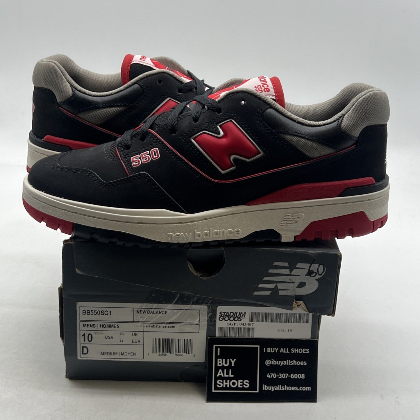Size 10 - New Balance 550 Black Red (BB550SG1)