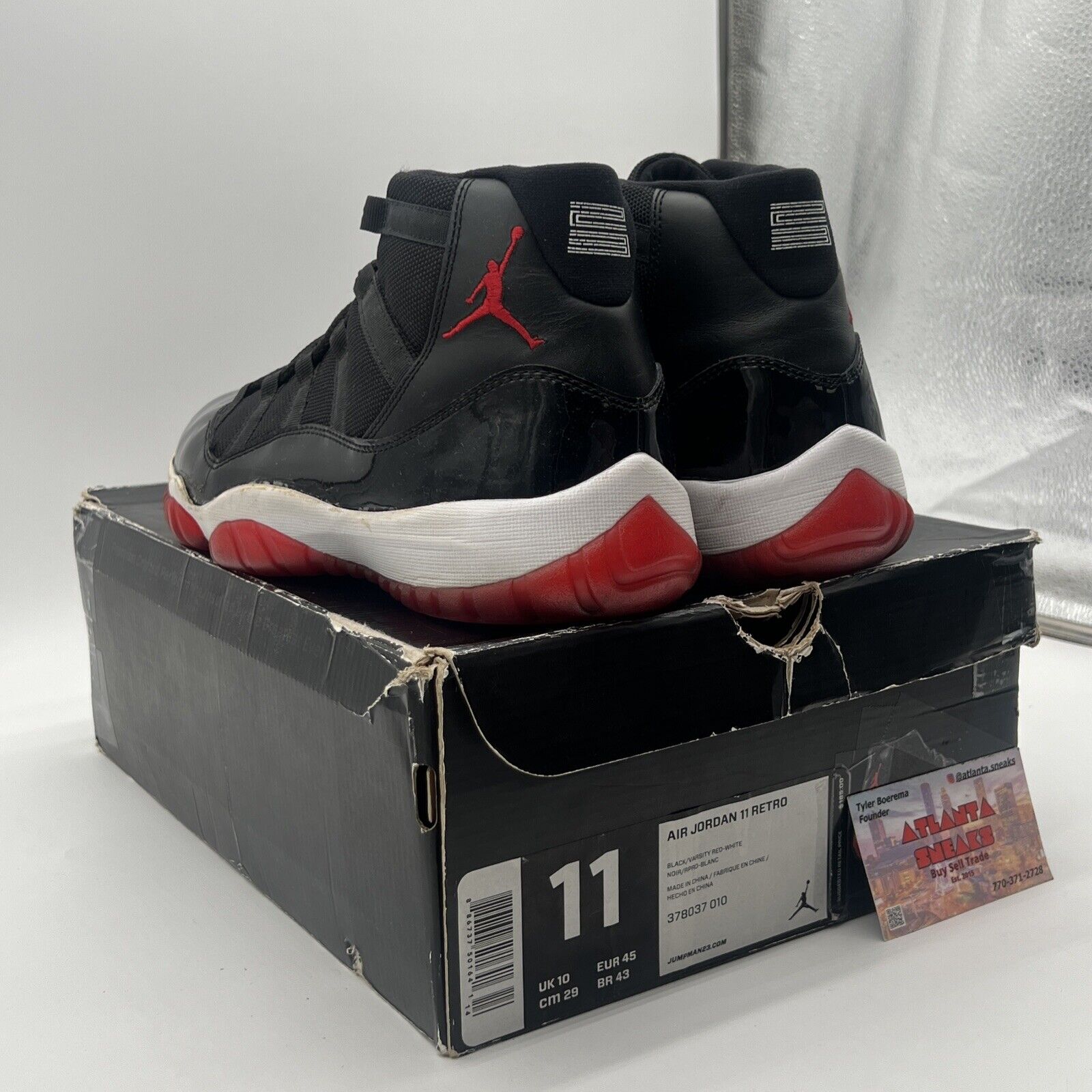 Size 11 - Jordan 11 Retro Bred 2012 Black White Red Leather (378037-010)