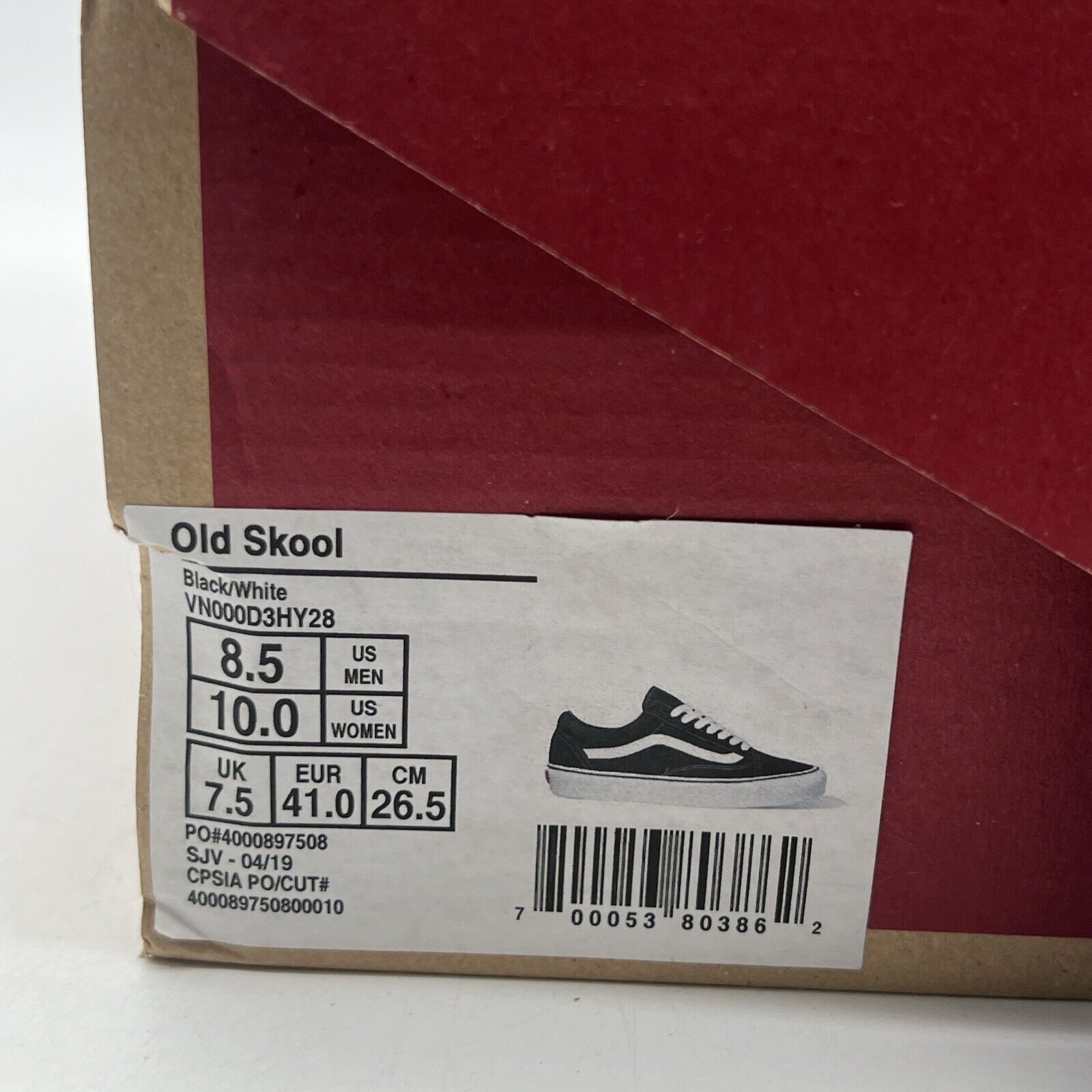 Size 8.5 - VANS Old Skool Black White (VN000D3HY28)