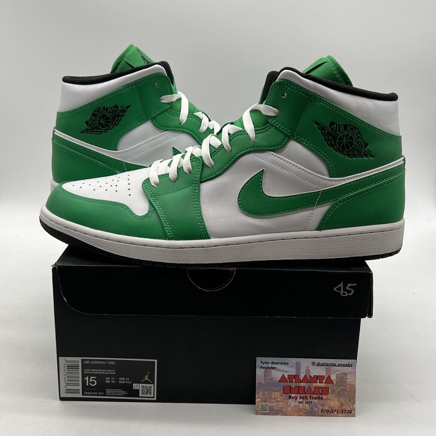 Size 15 - Air Jordan 1 Mid Lucky Green White Leather (DQ8426-301)