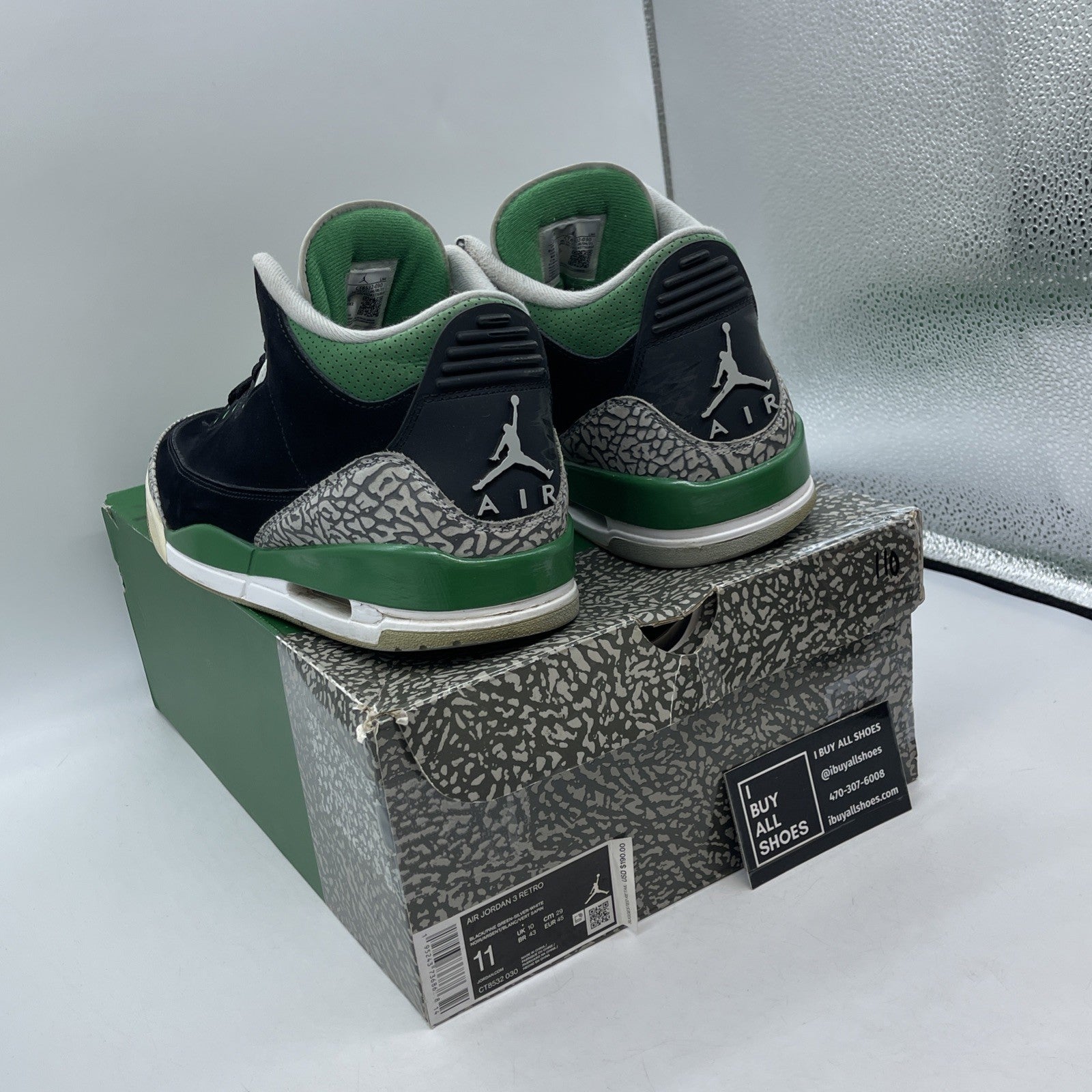 Size 11 - Jordan 3 Retro Mid Pine Green Grey Black Suede (CT8532-030)