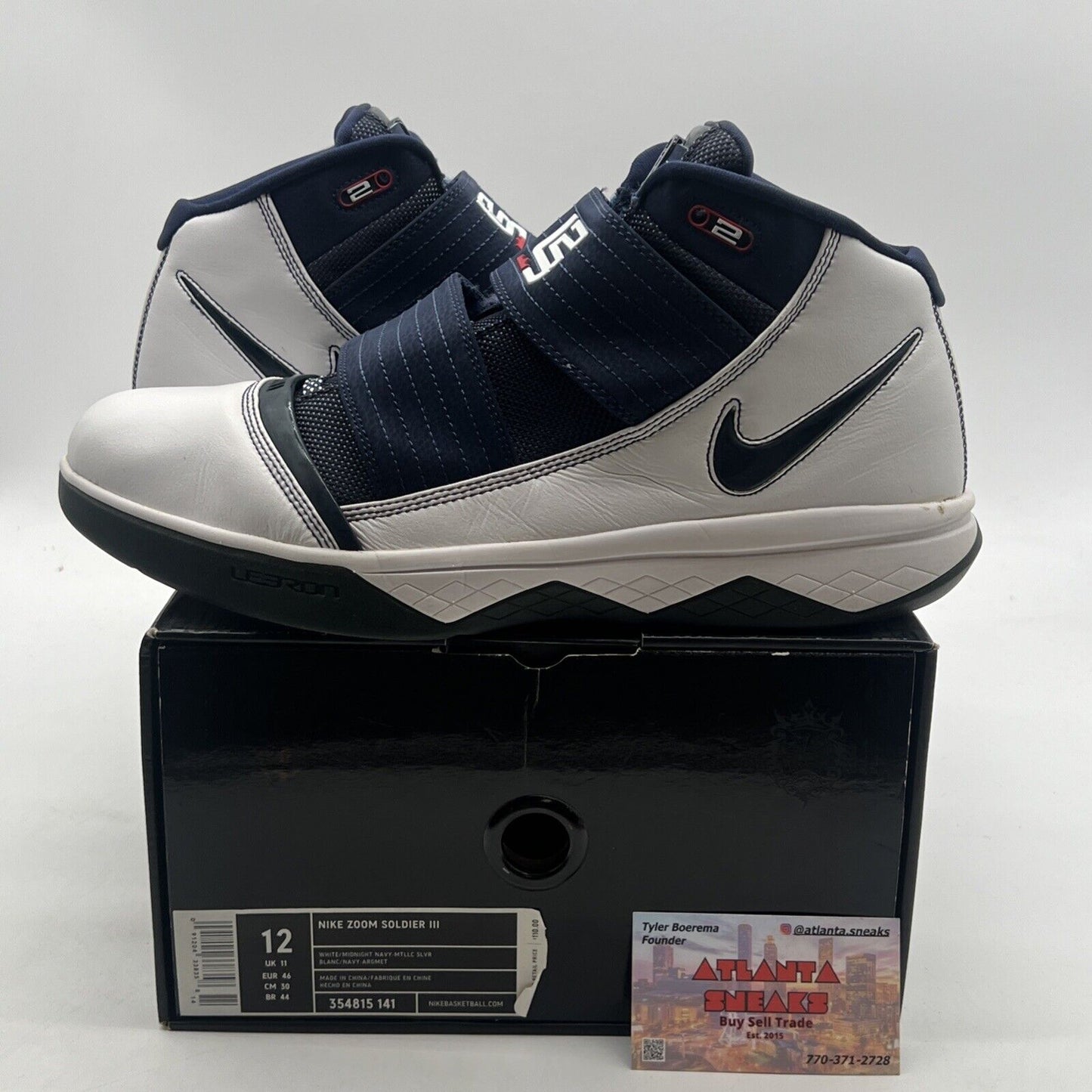 Size 12 - Nike LeBron Zoom Soldier 3 White Midnight Navy (354815-141)