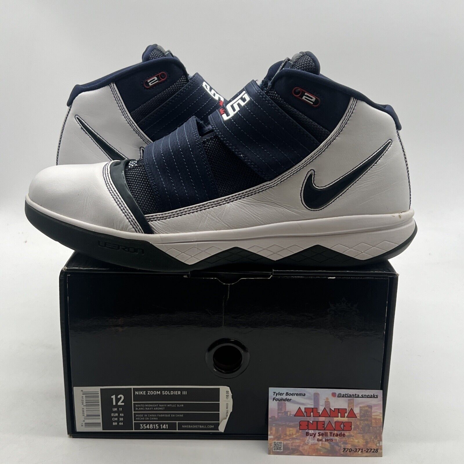 Size 12 - Nike LeBron Zoom Soldier 3 White Midnight Navy (354815-141)