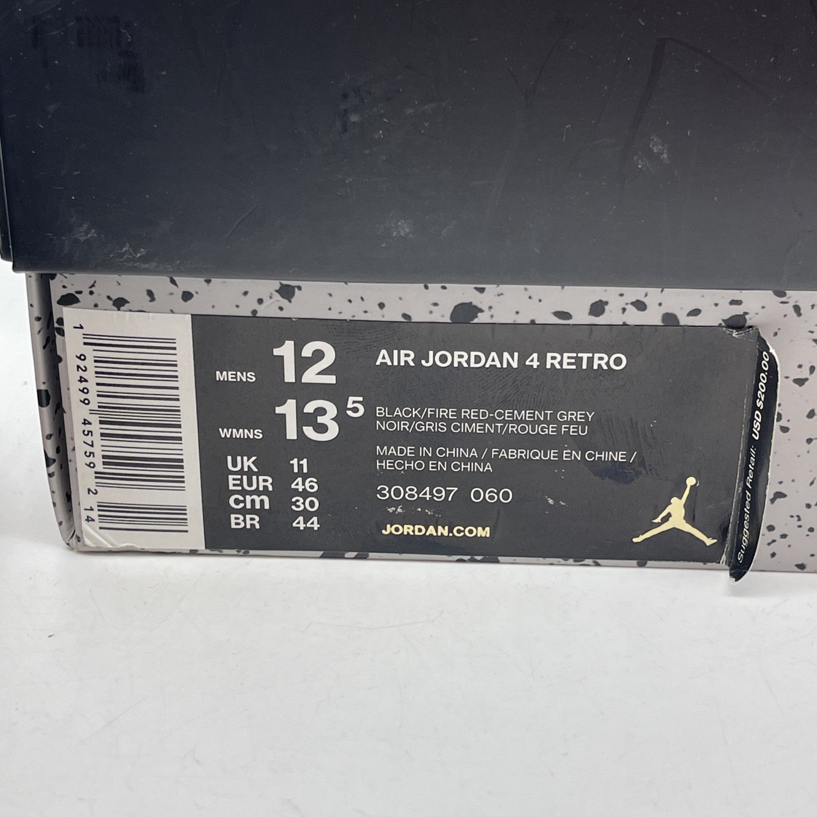 Size 12 - Jordan 4 Retro OG Mid Bred Black Grey Red White Suede (308497-060)