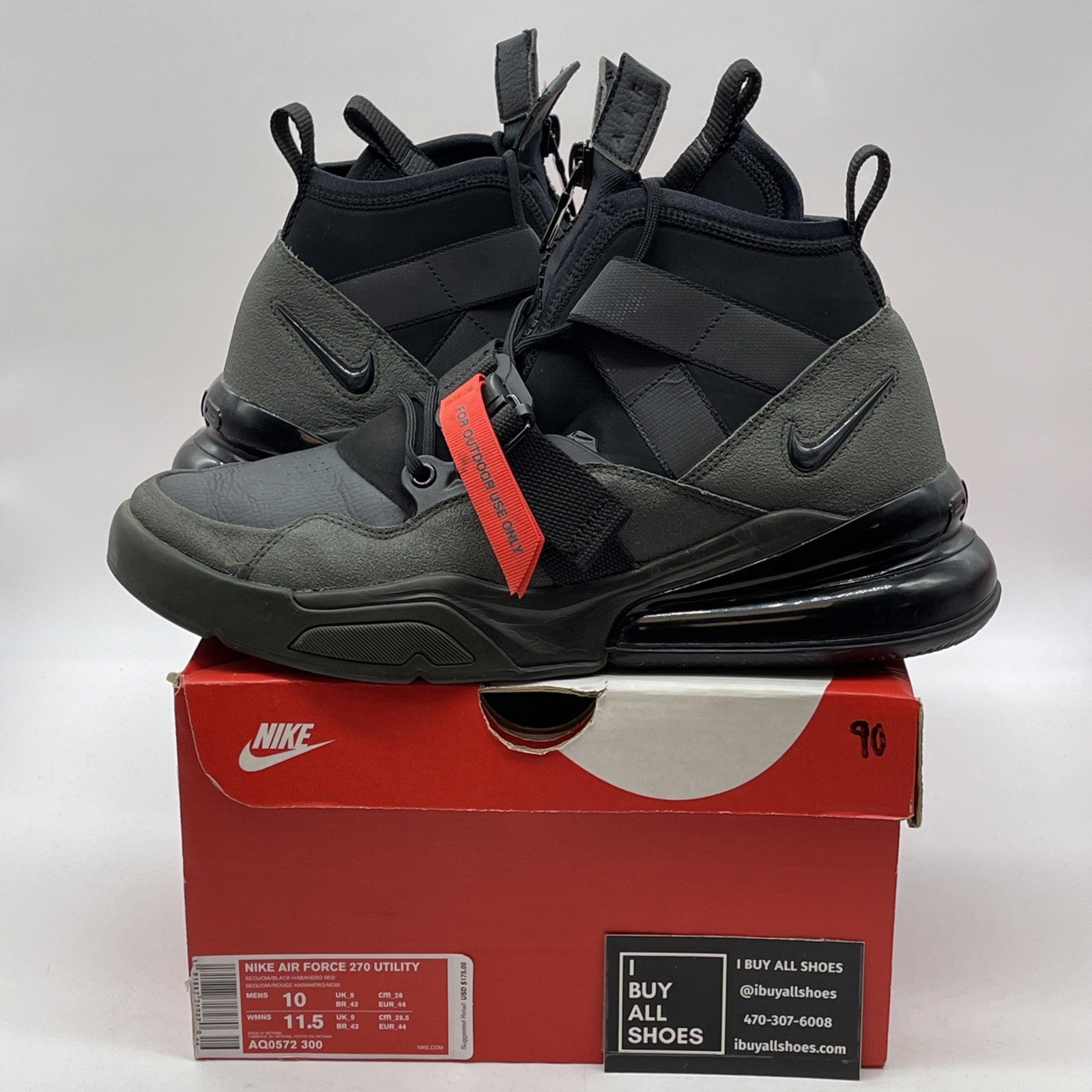 Size 10 - Nike Air Force 270 Utility Style Black Suede Leather (AQ0572-300)