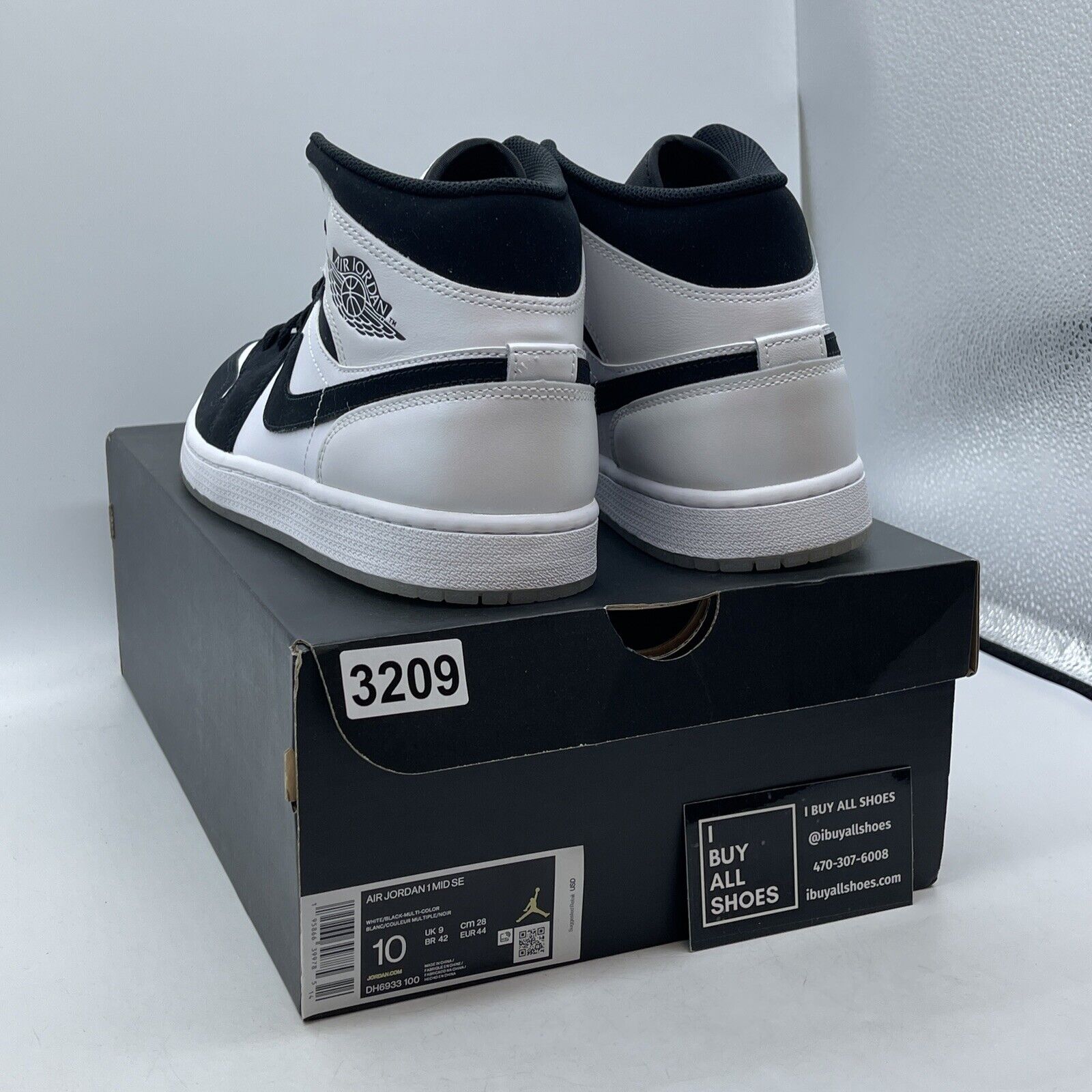 Size 10 - Jordan 1 Mid SE Diamond White Black Suede Leather (DH6933-100)
