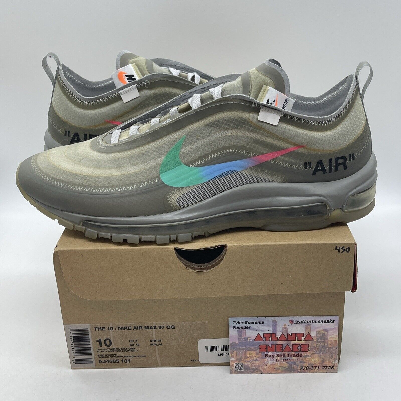 Size 10 - Nike Off-White x Air Max 97 Menta Grey Suede Leather (AJ4585-101)