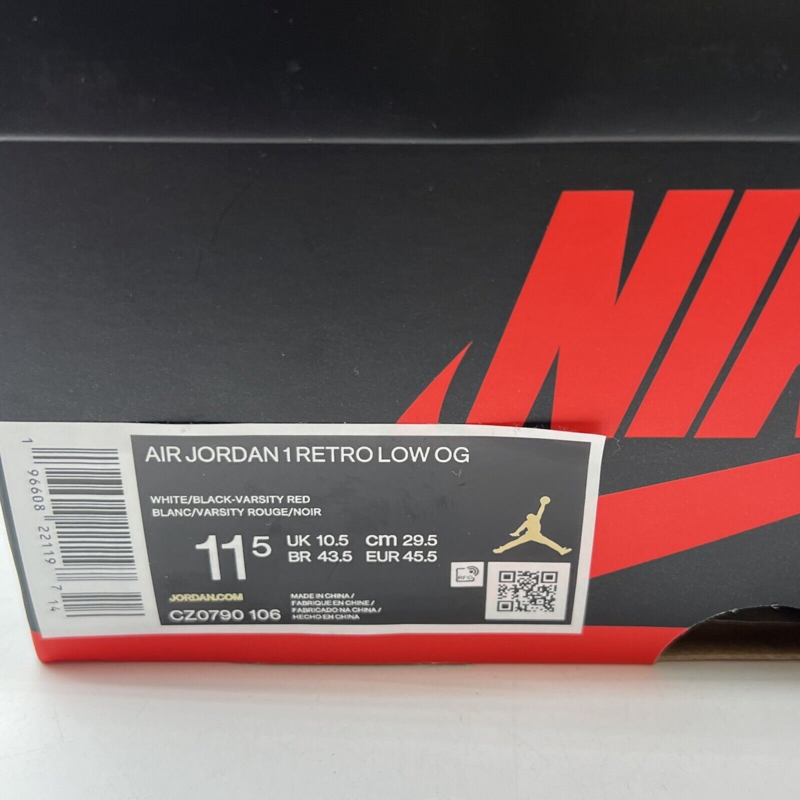 Size 11.5 - Air Jordan 1 Retro OG Low Black Toe (CZ0790-106)