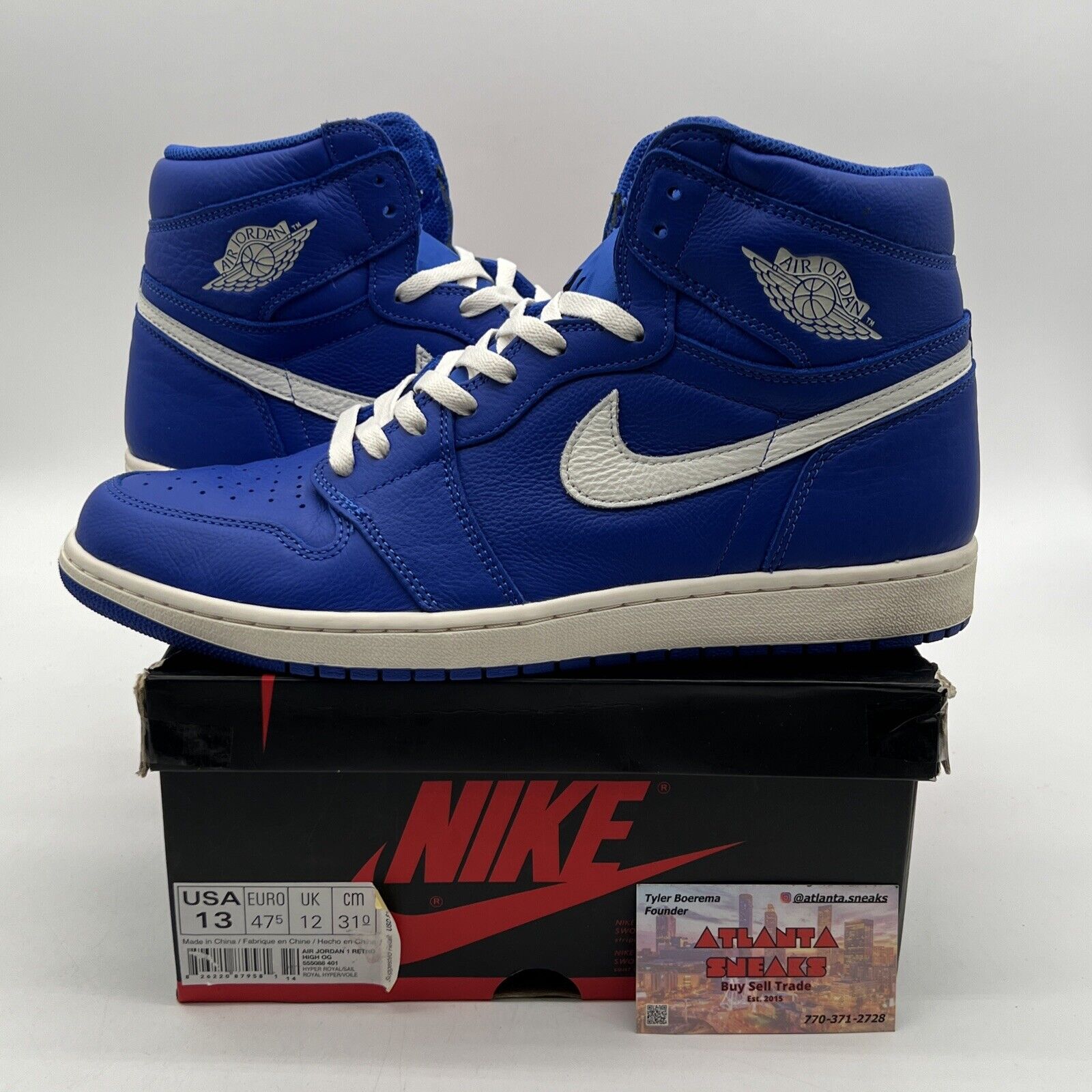 Size 13 - Air Jordan 1 Retro OG High Hyper Royal Leather White (555088-401)