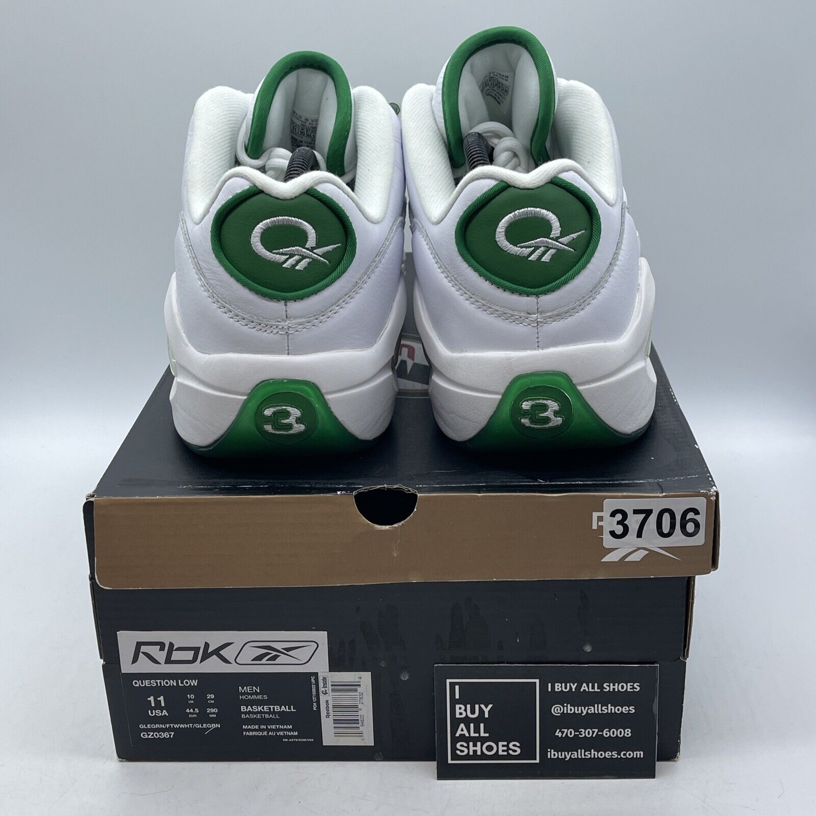 Size 11 - Reebok Question Low Green Toe White Leather Suede (GZ0367)