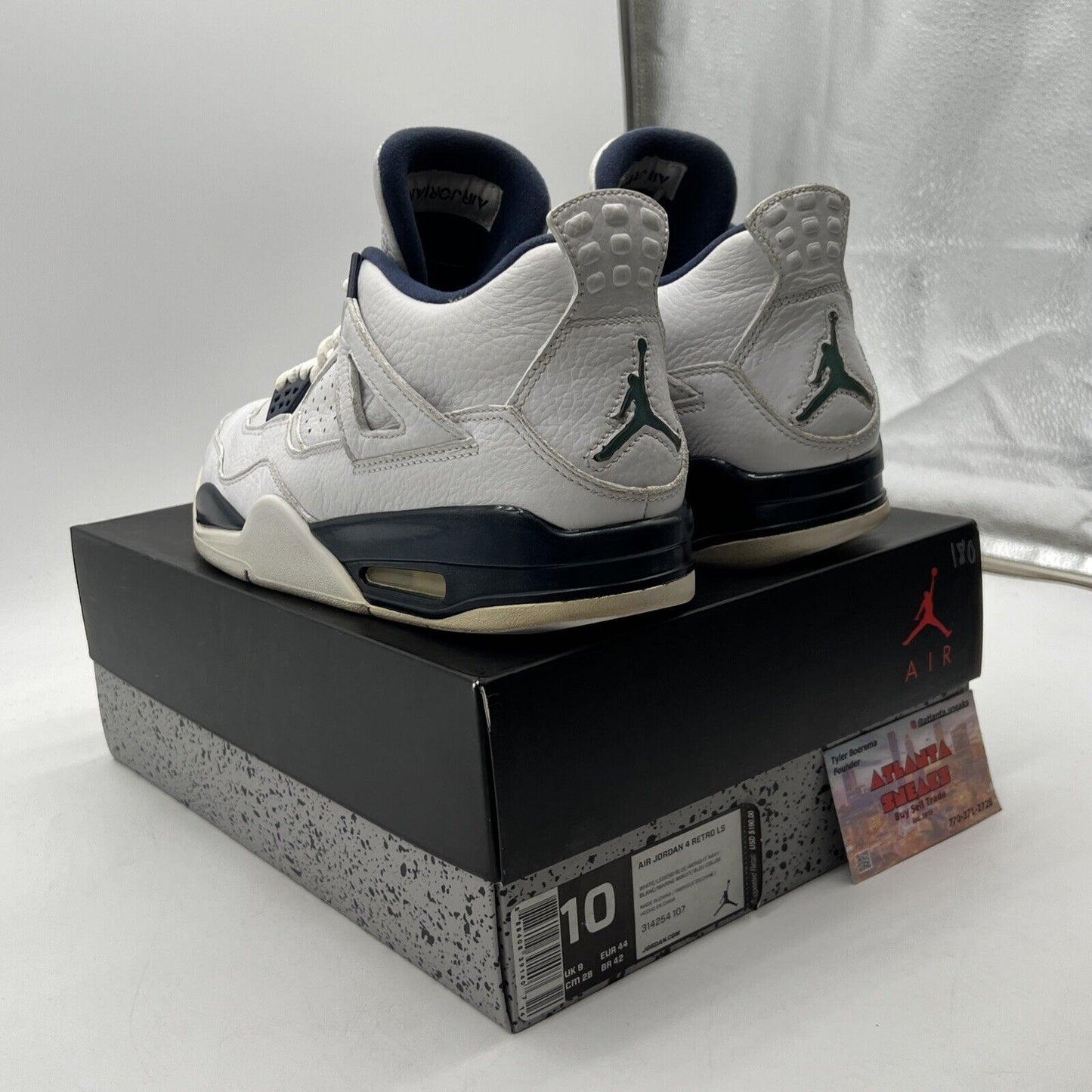 Size 10 - Air Jordan 4 Retro LS Columbia White Navy Leather (314254-107)