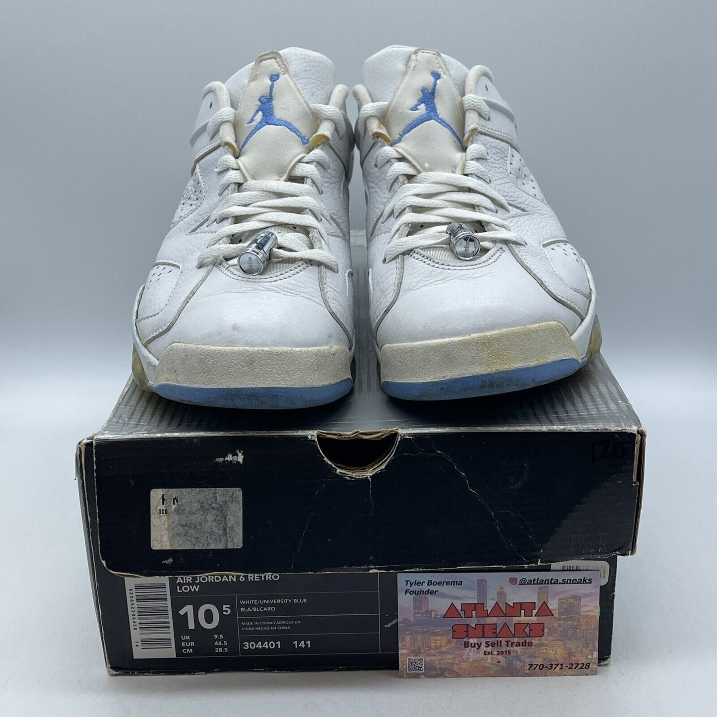 Size 10.5 - Air Jordan 6 Retro Low University Blue White Leather (304401-141)
