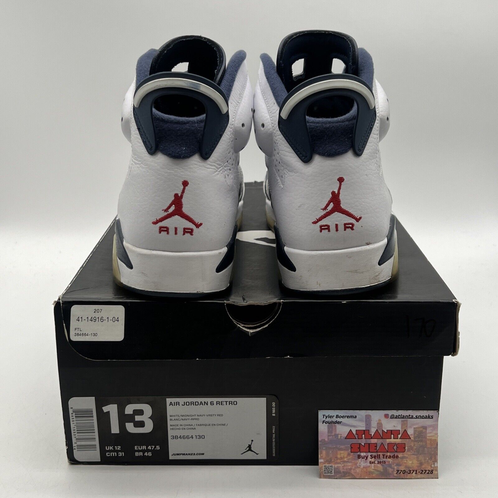 Size 13 - Air Jordan 6 Retro 2012 Olympic Navy White Leather (384664-130)