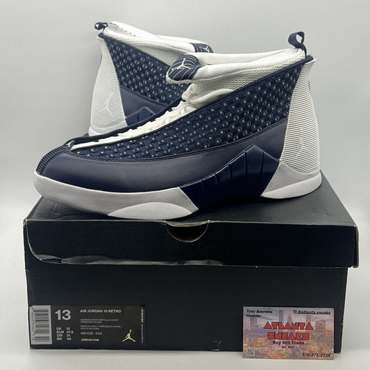 Size 13 - Air Jordan 15 Retro 2017 Obsidian White Leather (881429-400)