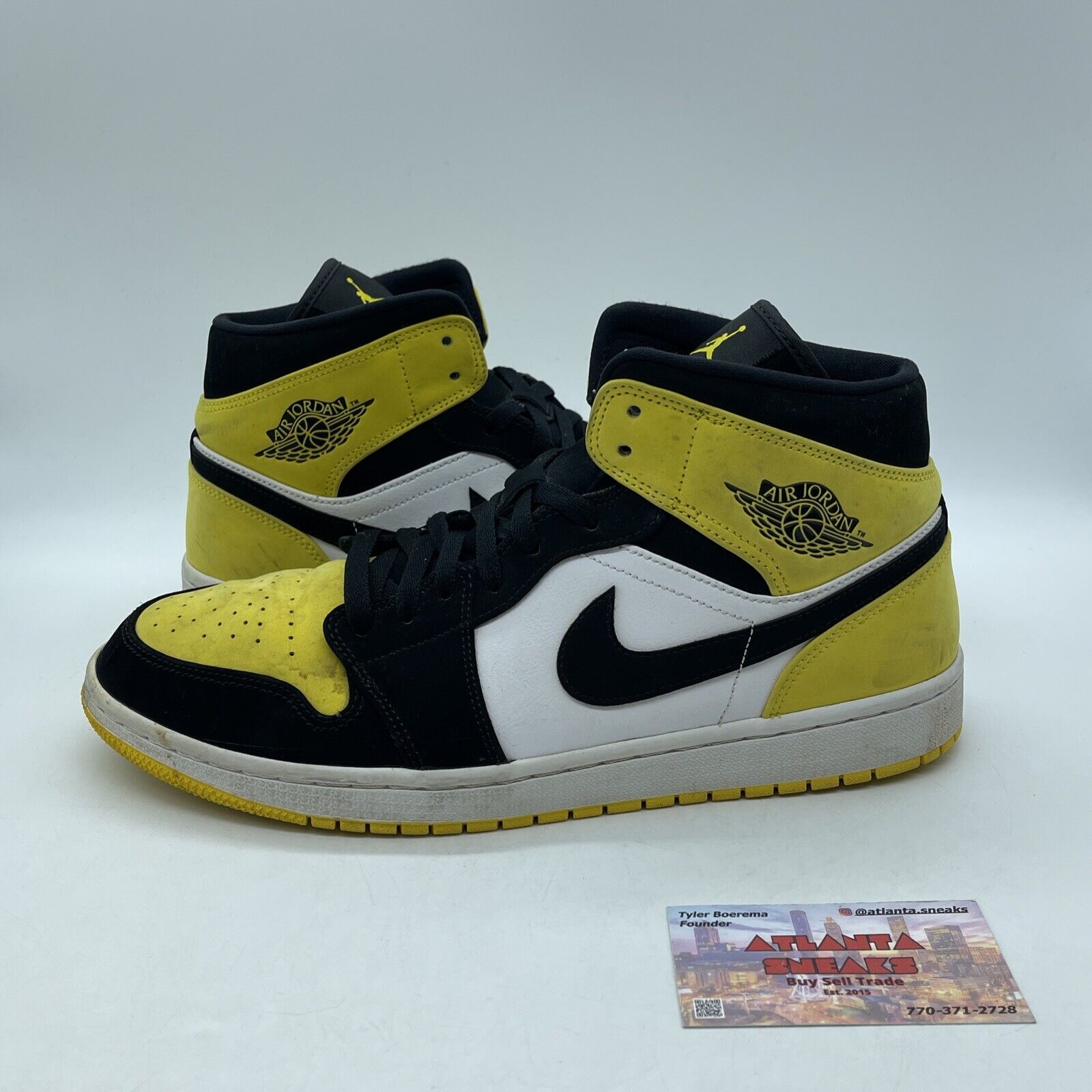 Size 11.5 - Air Jordan 1 SE Mid Yellow Toe Black White (852542-071)