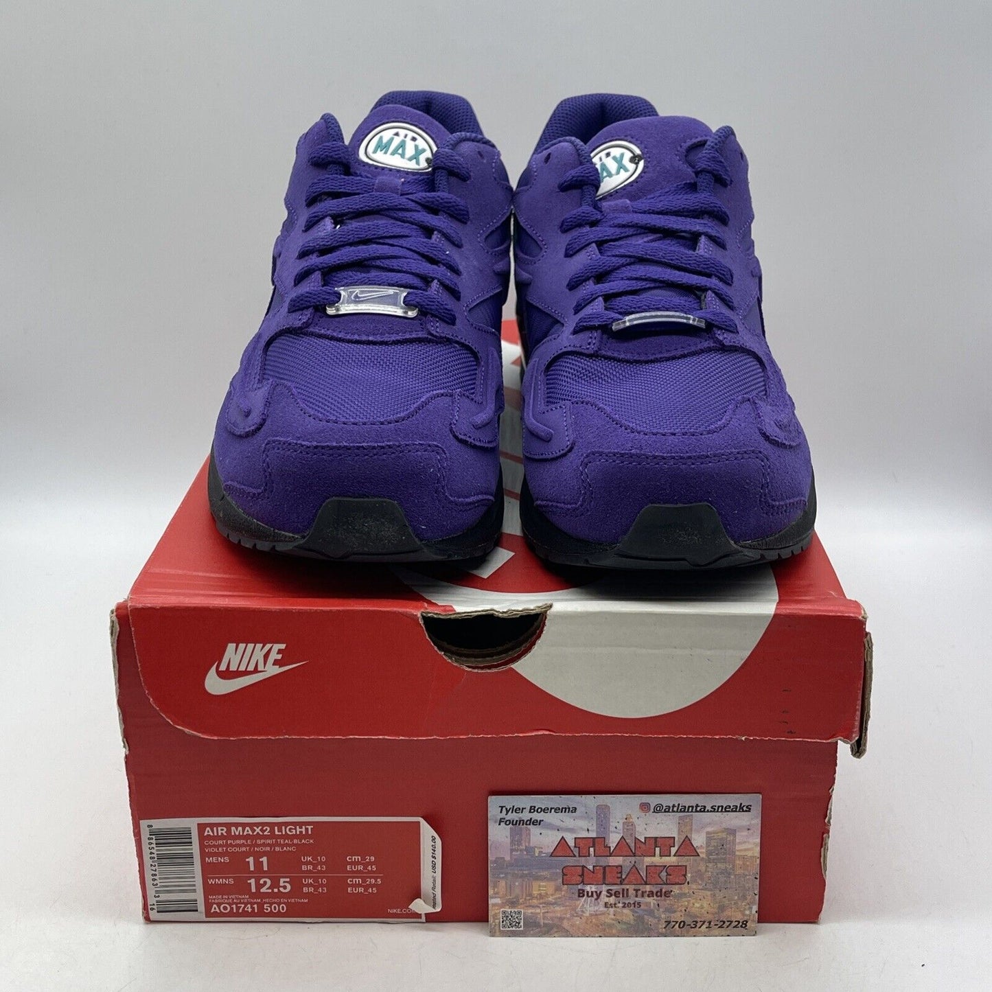 Size 11 - Nike Air Max 2 Light Hornets Away Purple Blue Black Suede (AO1741-500)