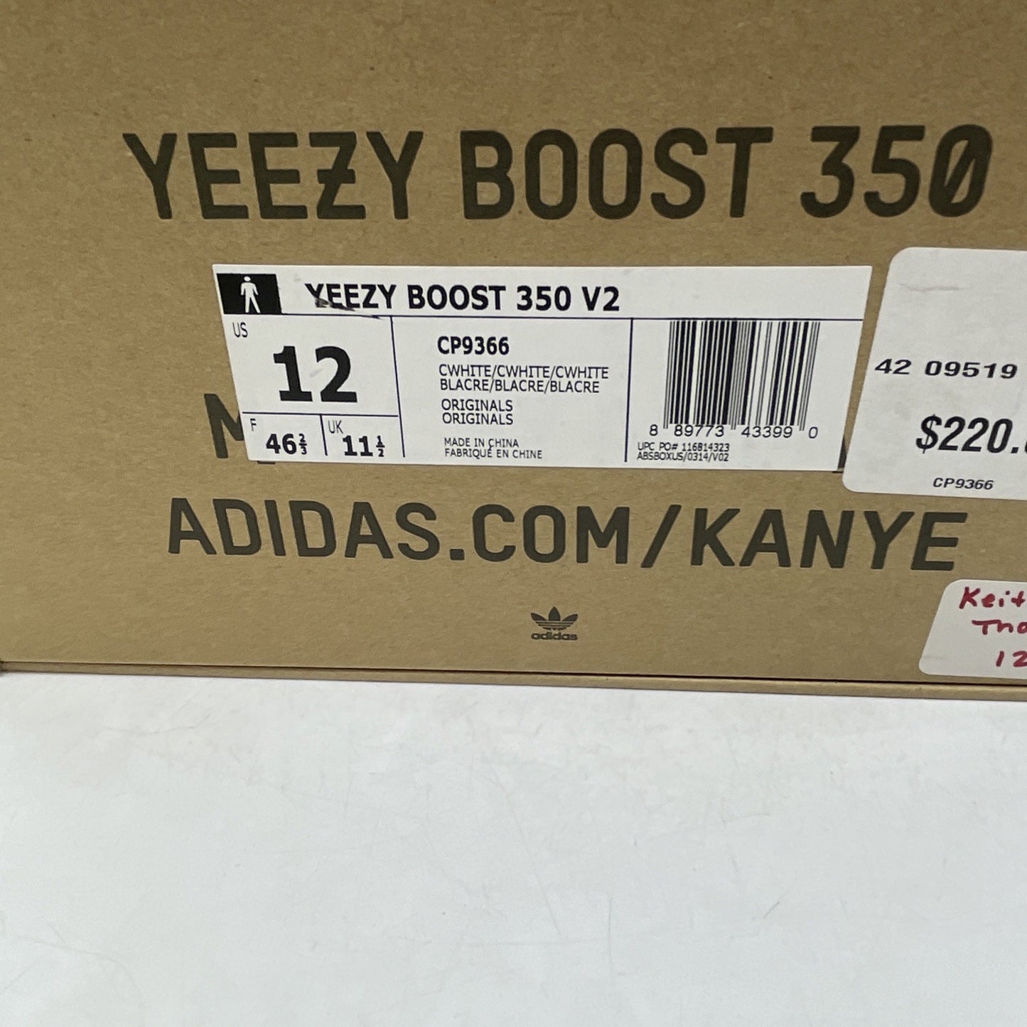 Size 12 - adidas Yeezy Boost 350 V2 Low Cream White Triple White (CP9366)